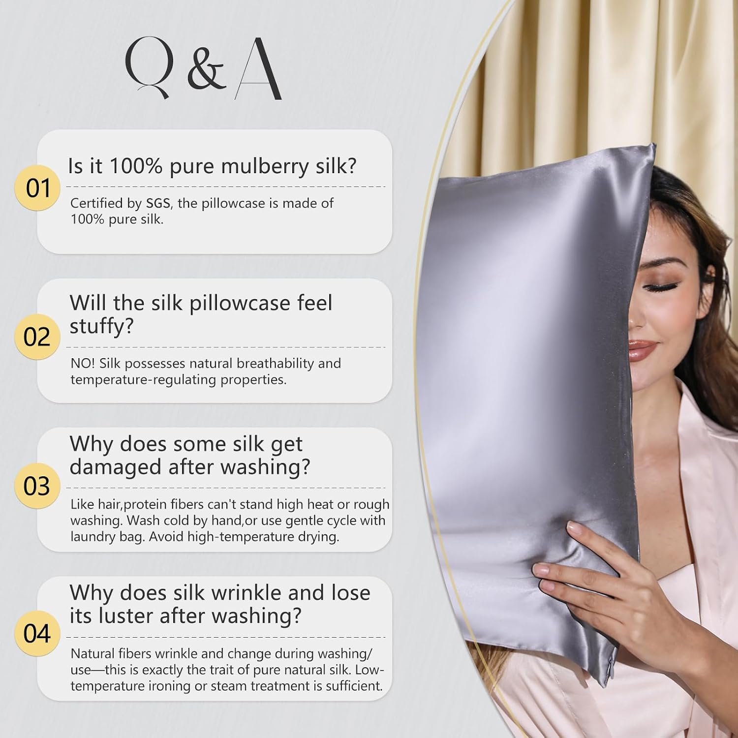 ZIMASILK 25 Momme 100% Pure Mulberry Silk Pillow Cases, Ivory, Standard | Natural Silk, Highest Grade 6A, Hair and Skin Care, Thick & Soft, Gift for Women Men, 1pc (Standard 20"x26") - Image 6