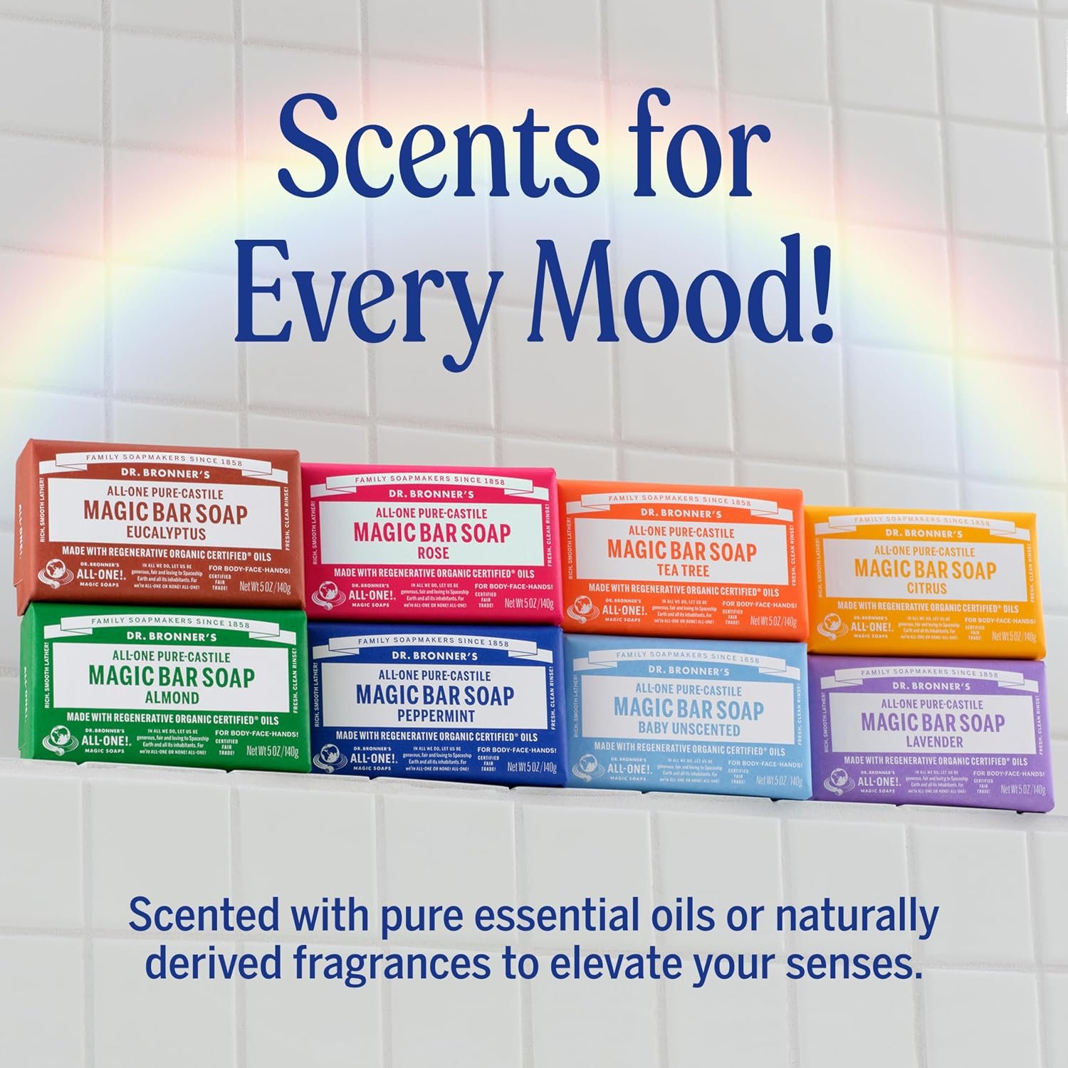 Dr. Bronner's Pure-Castile Magic Bar Soaps (5 Ounce Variety Gift Pack) Almond, Unscented, Lavender, Peppermint, Citrus, Rose - Made with Natural & Organic Certified Oils, Vegan, Non-GMO - Image 7