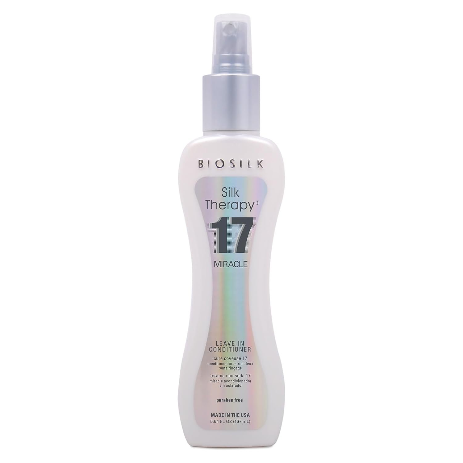 BioSilk Silk Therapy Miracle 17, Leave-In Conditioner for Dry & Damaged Hair, Reconstructs, Repairs & Hydrates, Adds Shine, Controls Frizz & Defines Curls, Sulfate-, Paraben- & Cruelty-Free, 5.64 Oz