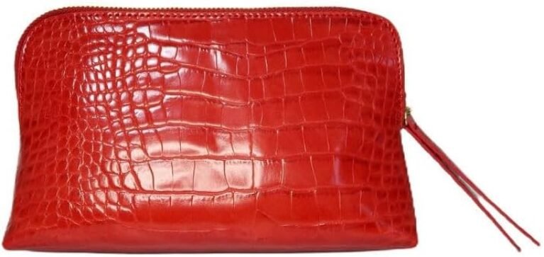 Crocodile Cosmetic Bag Collection, Luxury Vegan Leather Makeup Bag Organizer, Crocodile Embossed Beauty Bag for Travel, Skincare & Makeup Storage (Crimson Reve)