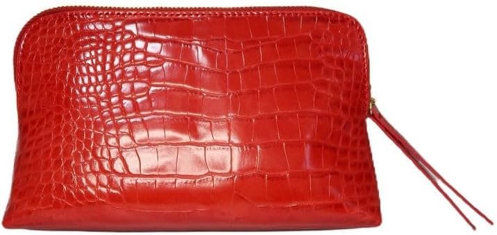 Crocodile Cosmetic Bag Collection, Luxury Vegan Leather Makeup Bag Organizer, Crocodile Embossed Beauty Bag for Travel, Skincare & Makeup Storage (Crimson Reve)