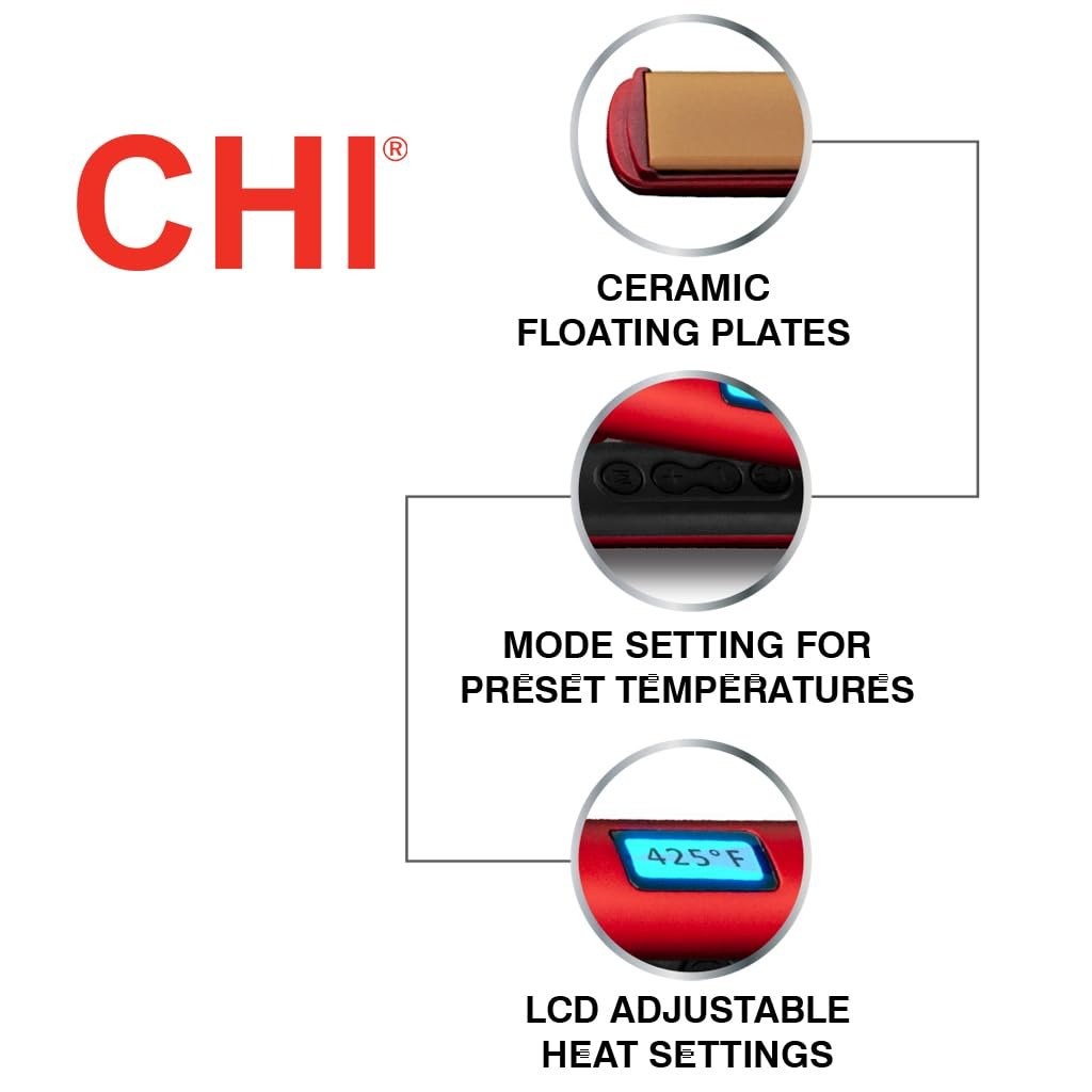 CHI Original Digital Ceramic Hair Straightener 1", Hairstyling Iron, Delivers Shiny Smooth Results, Even Heat for Less Damage, Ruby Red - Image 6