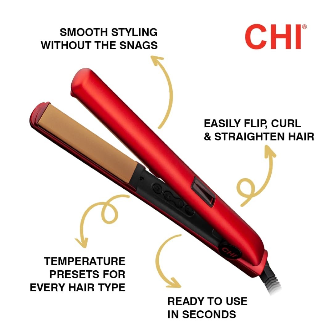CHI Original Digital Ceramic Hair Straightener 1", Hairstyling Iron, Delivers Shiny Smooth Results, Even Heat for Less Damage, Ruby Red - Image 2