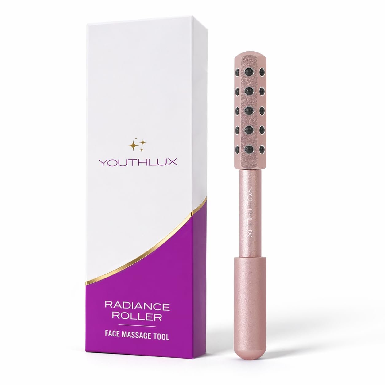 Radiance Roller – Germanium Stone Facial Massage Tool/Wand Face Roller for Lifting, Sculpting, De-Puffing, Glow Boost, Energizing & Cooling Effect (Rose Gold)