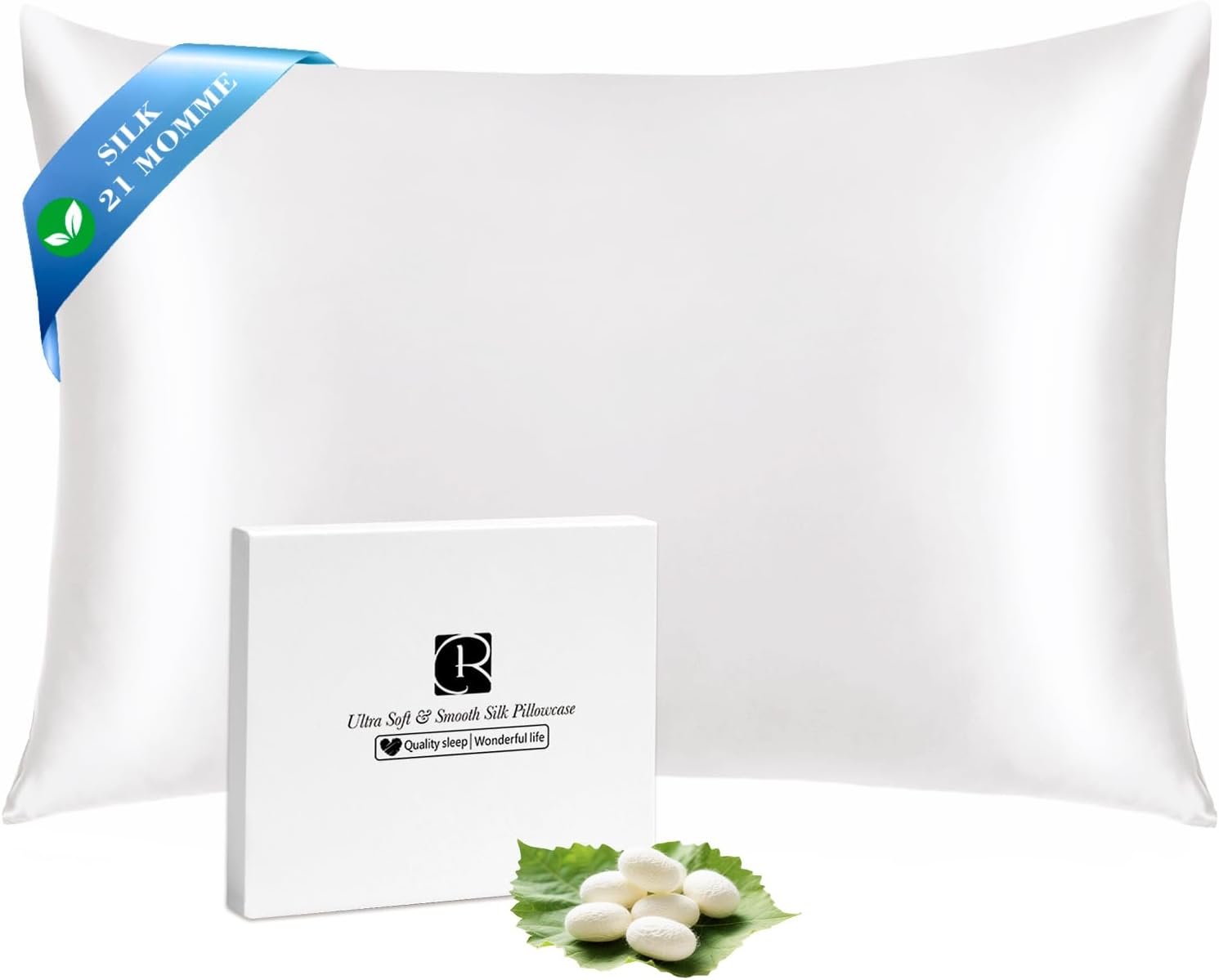 Ravmix 21 Momme 100% Mulberry Silk Pillow Case Standard 20x26, Ivory White | Reduces hair frizz & skin creases, Cool for hot sleepers, Beauty sleep gift box, Hidden zipper, Breathable natural, 1 pack