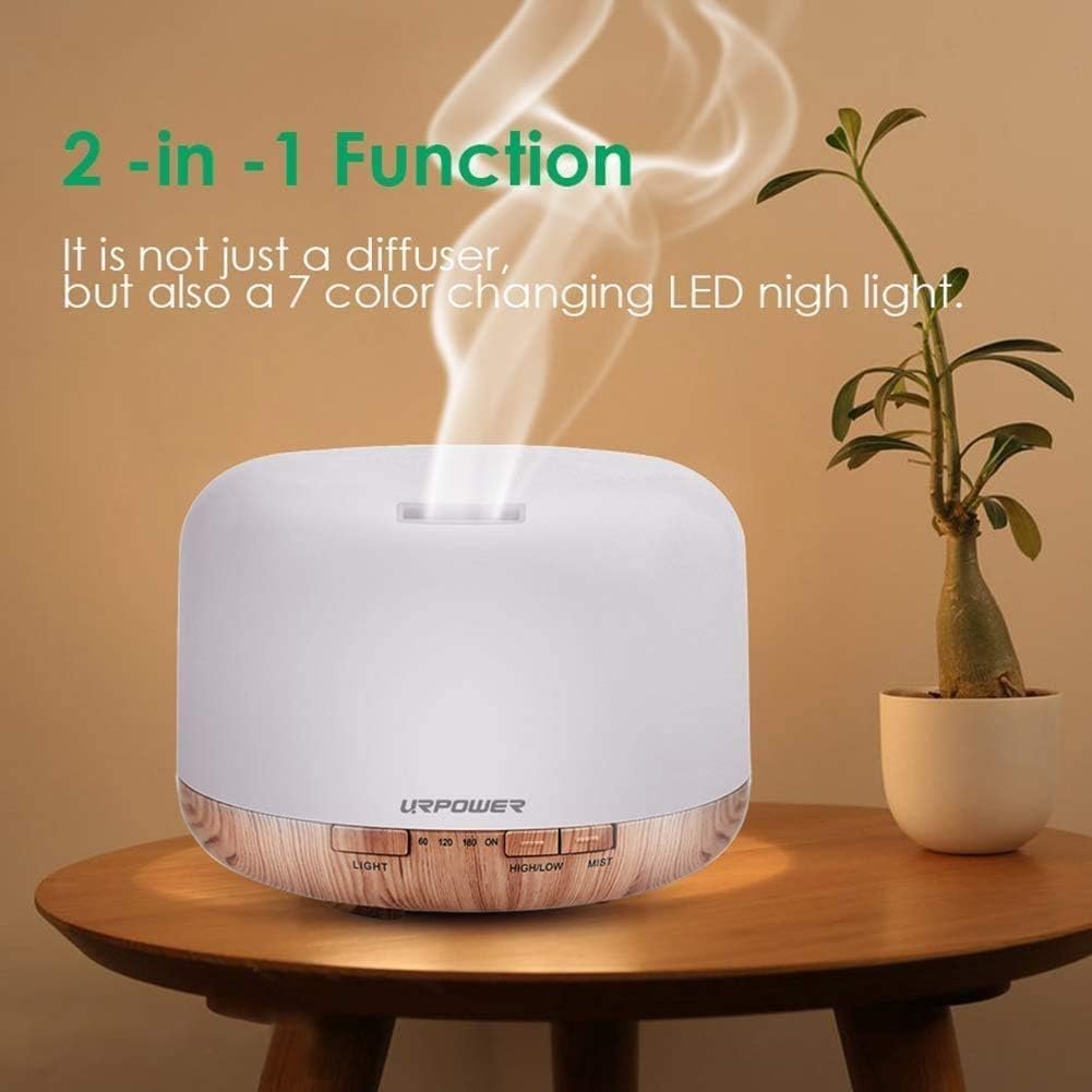 URPOWER 500mL Essential Oil Diffuser Humidifier for Home & Large Rooms | With 4 Timer Settings, 7-Color LED Lighting & Auto Shut-Off Protection for Living Rooms Bedrooms and Everyday Home Fragrance - Image 6