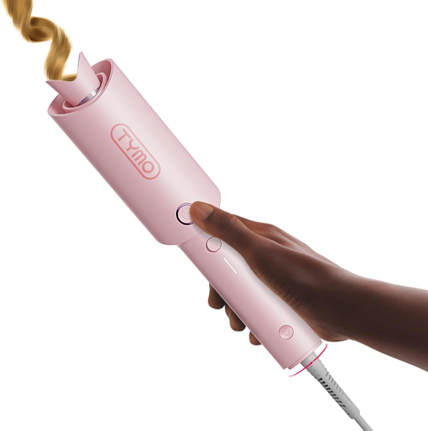 TYMO Automatic Rotating Curling Iron, TYMO CURLPRO Beach Waves Hair Curler | 500 Million Ionic Curling Wand, Dual Voltage, Portable Lightweight for Travel, Ceramic Coating, 1 Inch, Pink