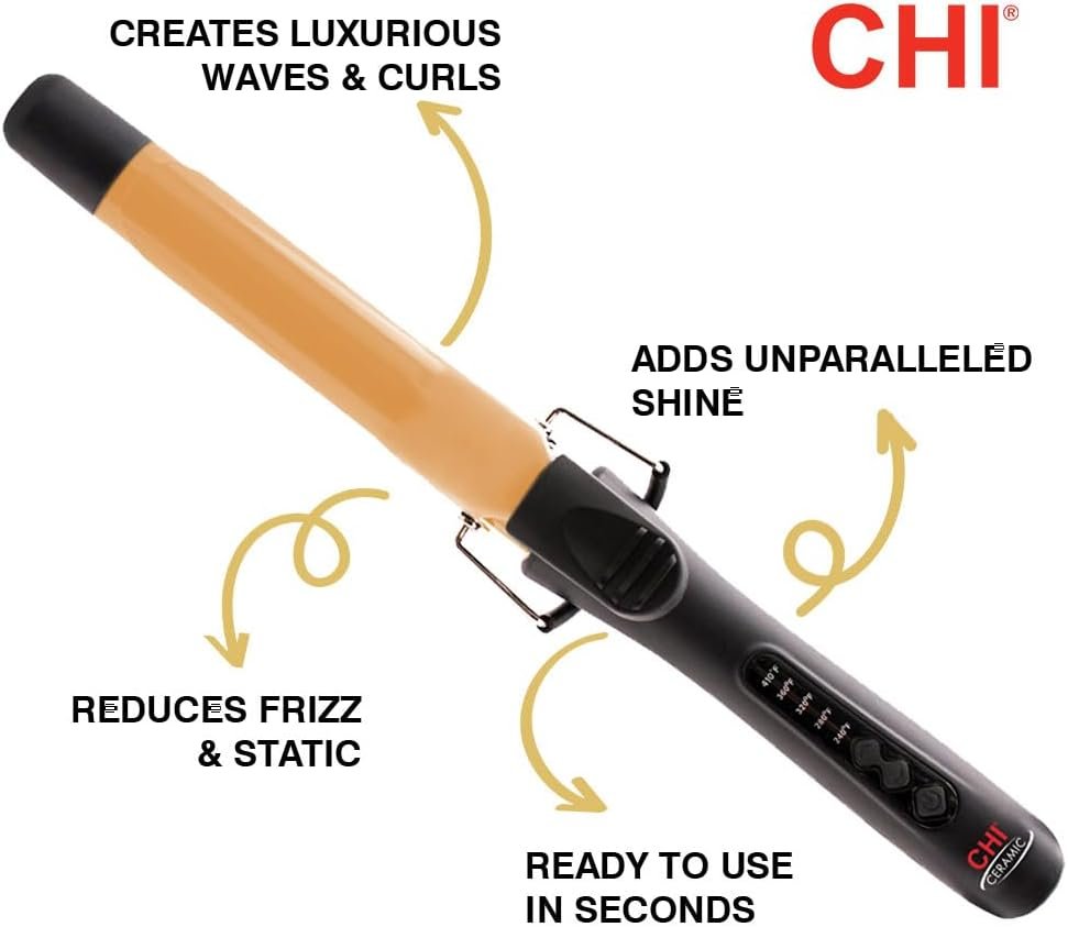 CHI Tourmaline Ceramic Curling Iron, Adjustable Temperature, Professional Tourmaline Hair Curler with Auto Shut-Off for Smooth, Frizz-Free Curls & Waves, 1″ Barrel - Image 2