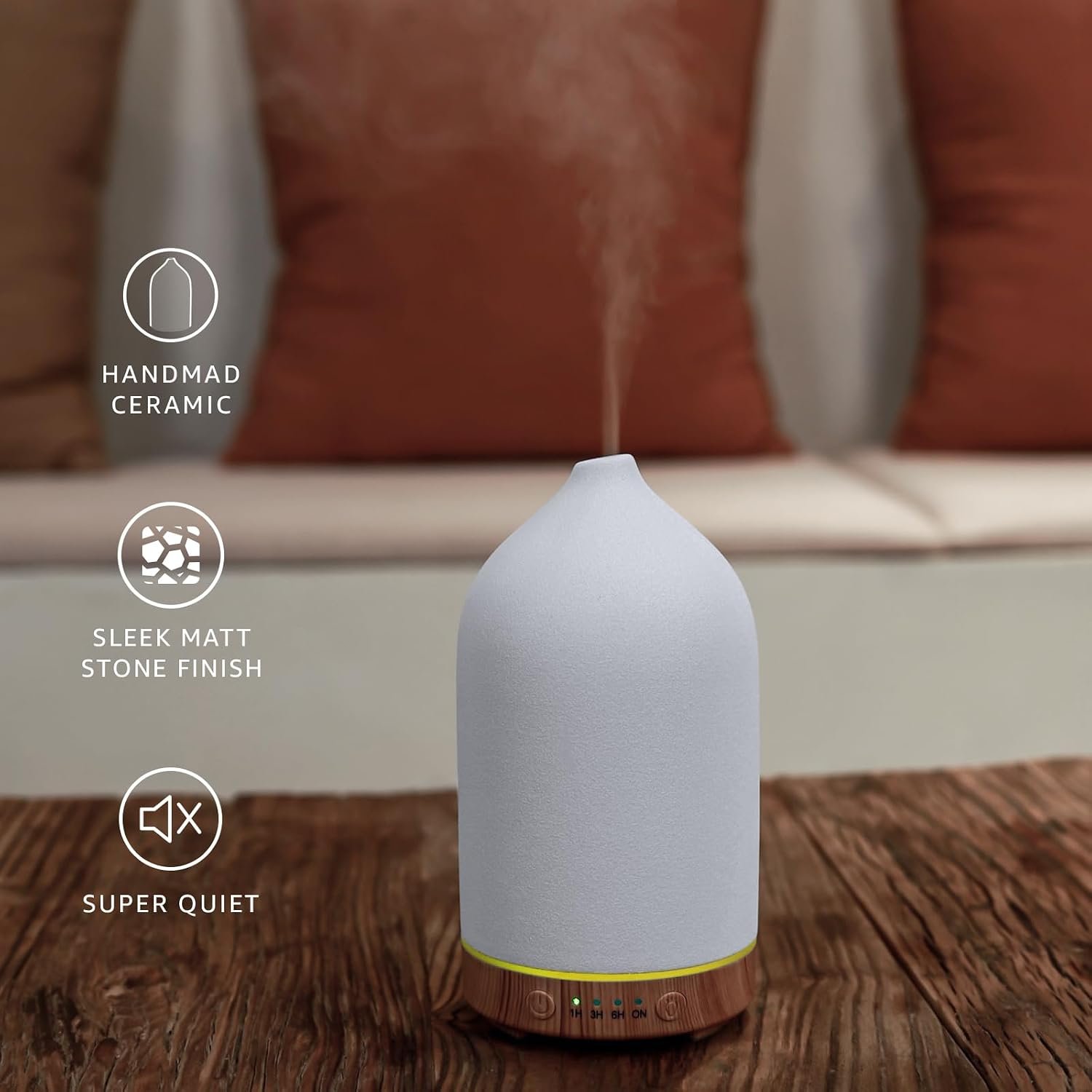 Gooamp 200ML Ceramic Essential Oil Diffuser for Home, Stone Diffuser | Ultrasonic Aromatherapy Diffuser & Air Humidifier for Bedroom, Office, Yoga, 7 LED Lights, Auto Shut-Off, 3 Timers,Wood Grain - Image 5