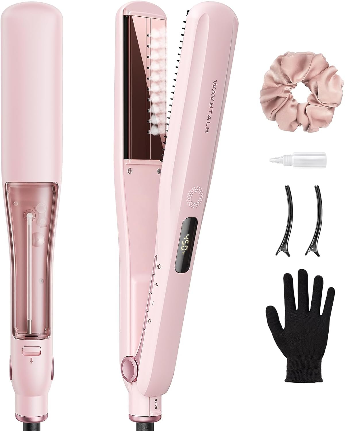 Wavytalk Steam Hair Straightener Steam Sesh for Less Heat Damage, Flat Iron | Detachable Comb, Steam Nourishes, Speeds Straightening, Fights Humidity & Frizz, Nano Titanium 1.38'' Plate, 5 Heat, Pink