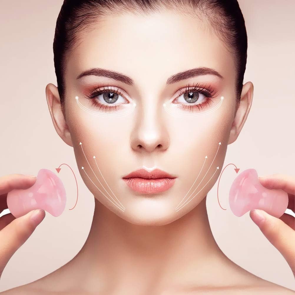2pieces Gua Sha Tool,Gua Sha Scraping Massage Tool,Crystal Chakra Healing Stone,Mushroom Shape Guasha Facial Massage Stone for Eye Face Neck Skin Body Beauty Spa Relaxing Set(Rose Quartz) - Image 2