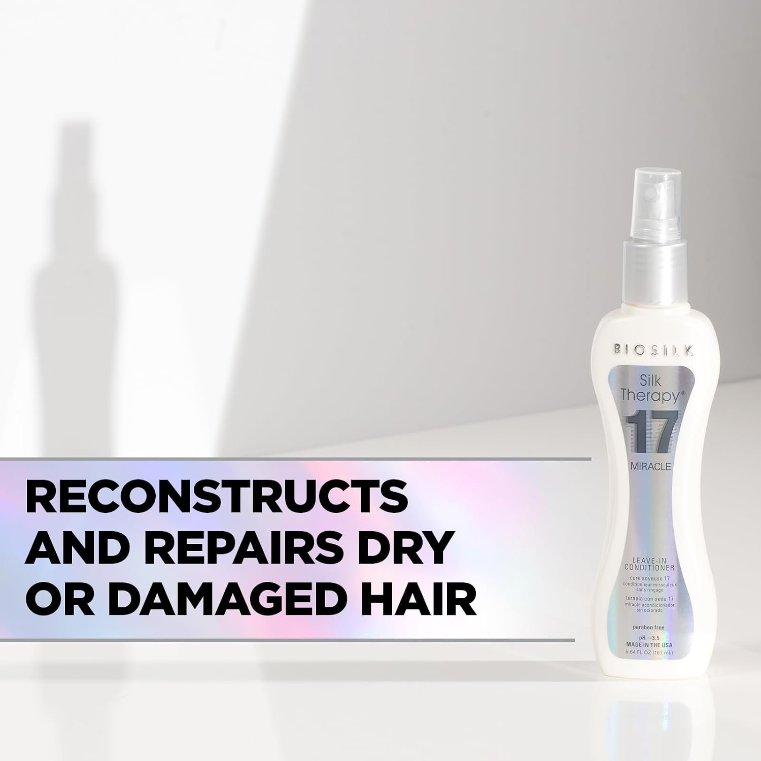 BioSilk Silk Therapy Miracle 17, Leave-In Conditioner for Dry & Damaged Hair, Reconstructs, Repairs & Hydrates, Adds Shine, Controls Frizz & Defines Curls, Sulfate-, Paraben- & Cruelty-Free, 5.64 Oz - Image 3