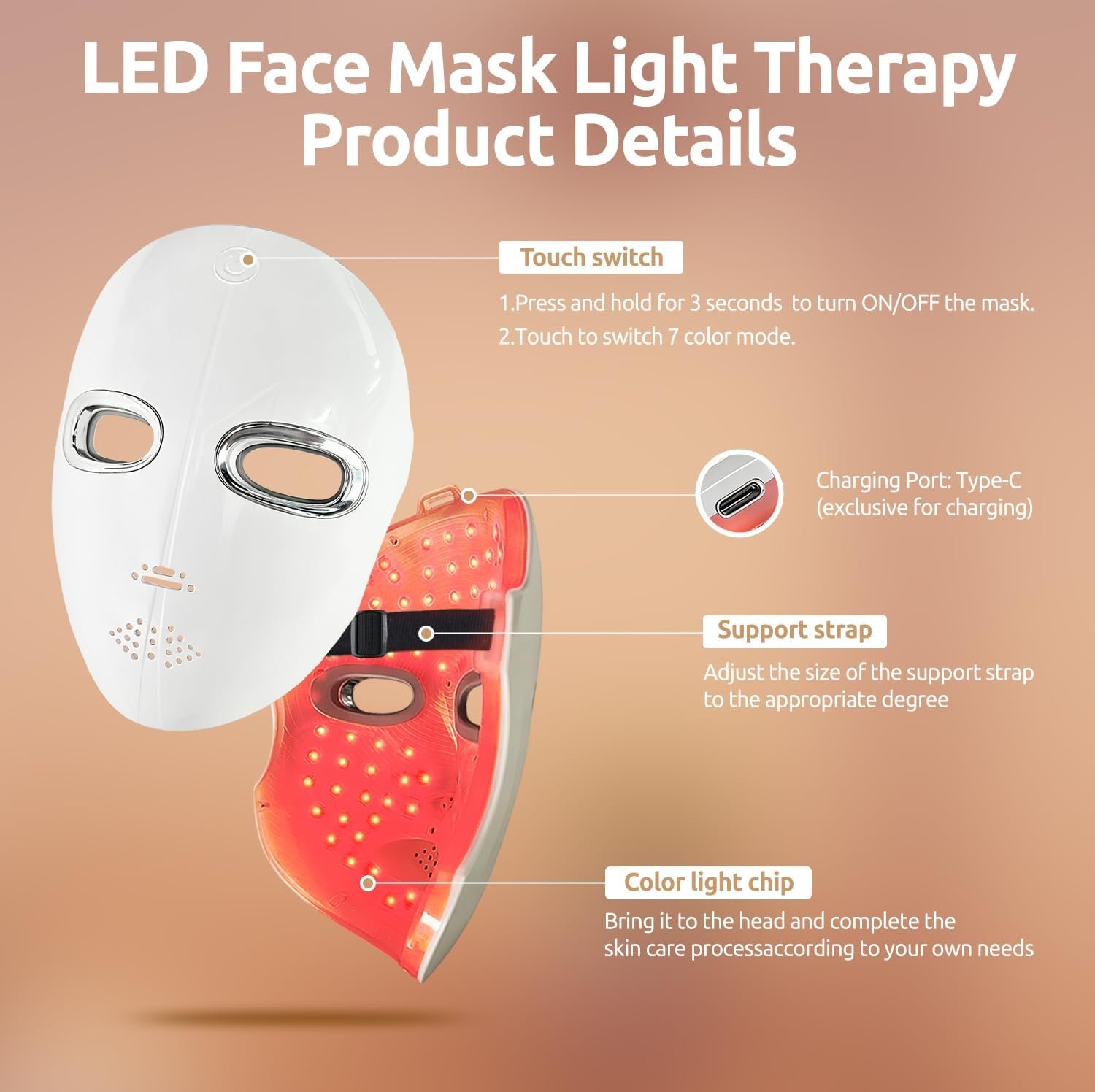 Red Light Therapy Mask for Face,LED Therapy Mask,Rechargeable Near-Infrared Red Light Therapy Mask,Ideal for Facial Wrinkles, Acne, and Uneven Skin Texture. Ideal for Home, Work,Travel & Yoga - Image 5