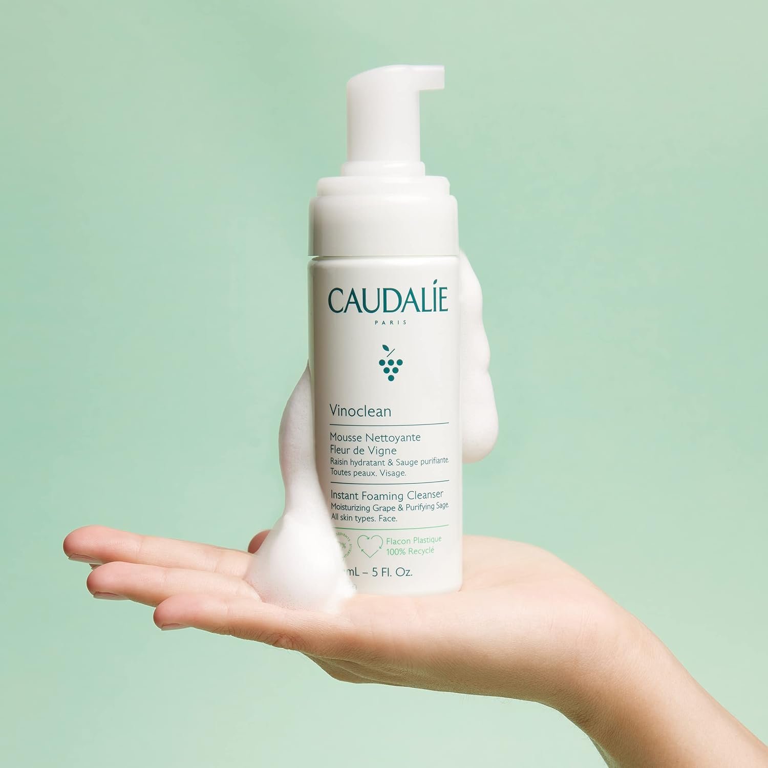 Caudalie Vinoclean Gentle Instant Foaming Facial Cleanser for All Skin Types - Image 3