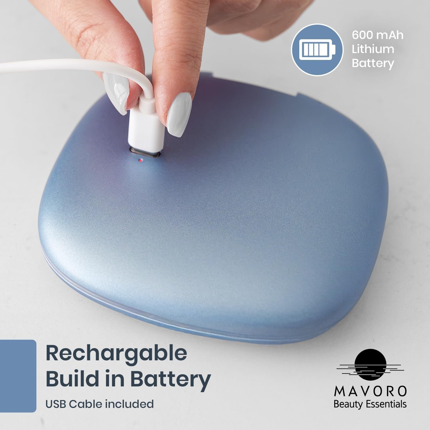 Mavoro LED Compact Makeup Mirror | 1x/10x | USB-C Charging | Arctic Sky | Touch Sensor, Dimmable 3-Mode Lighting, Natural-Looking LED Light, Plush Pouch, Compact for Travel, Purses & Handbags - Image 3