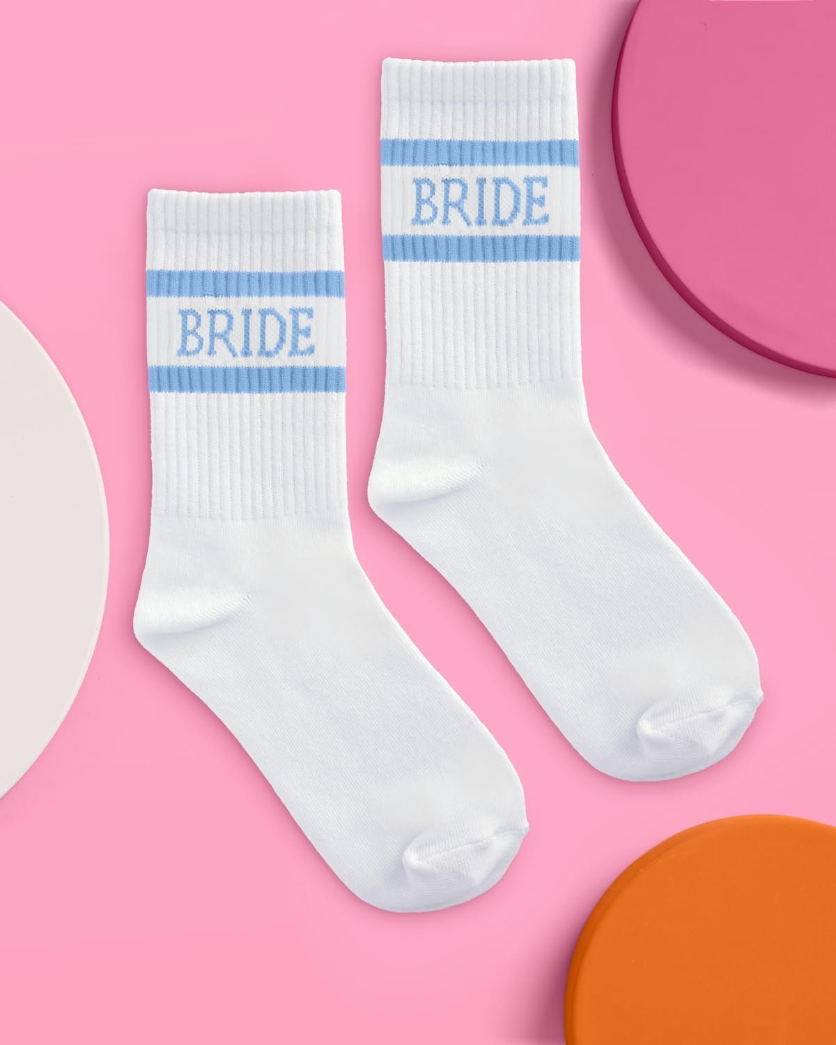 xo, Fetti Bride Socks, White | Something Blue Bachelorette Wedding Gift | To Be, Bachelorette Decorations, Day Slippers, Bridal Footwear - Image 4