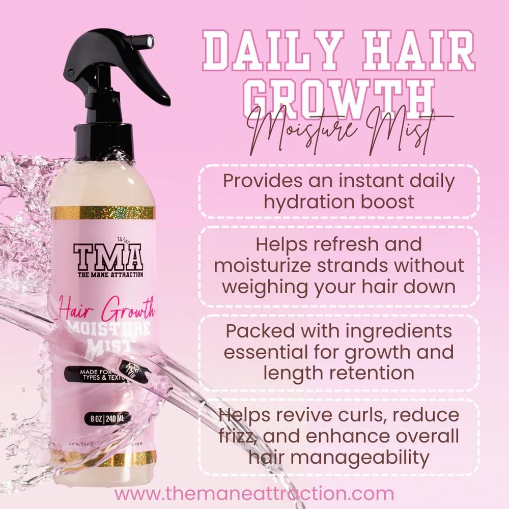 The Mane Attraction Hair Growth Moisture Mist for All Hair Types, 8 Fl Oz | Lightweight Daily Spray for Thicker & Longer Hair, Infused with Aloe Vera Juice, Sweet Almond Oil & Honey - Image 3