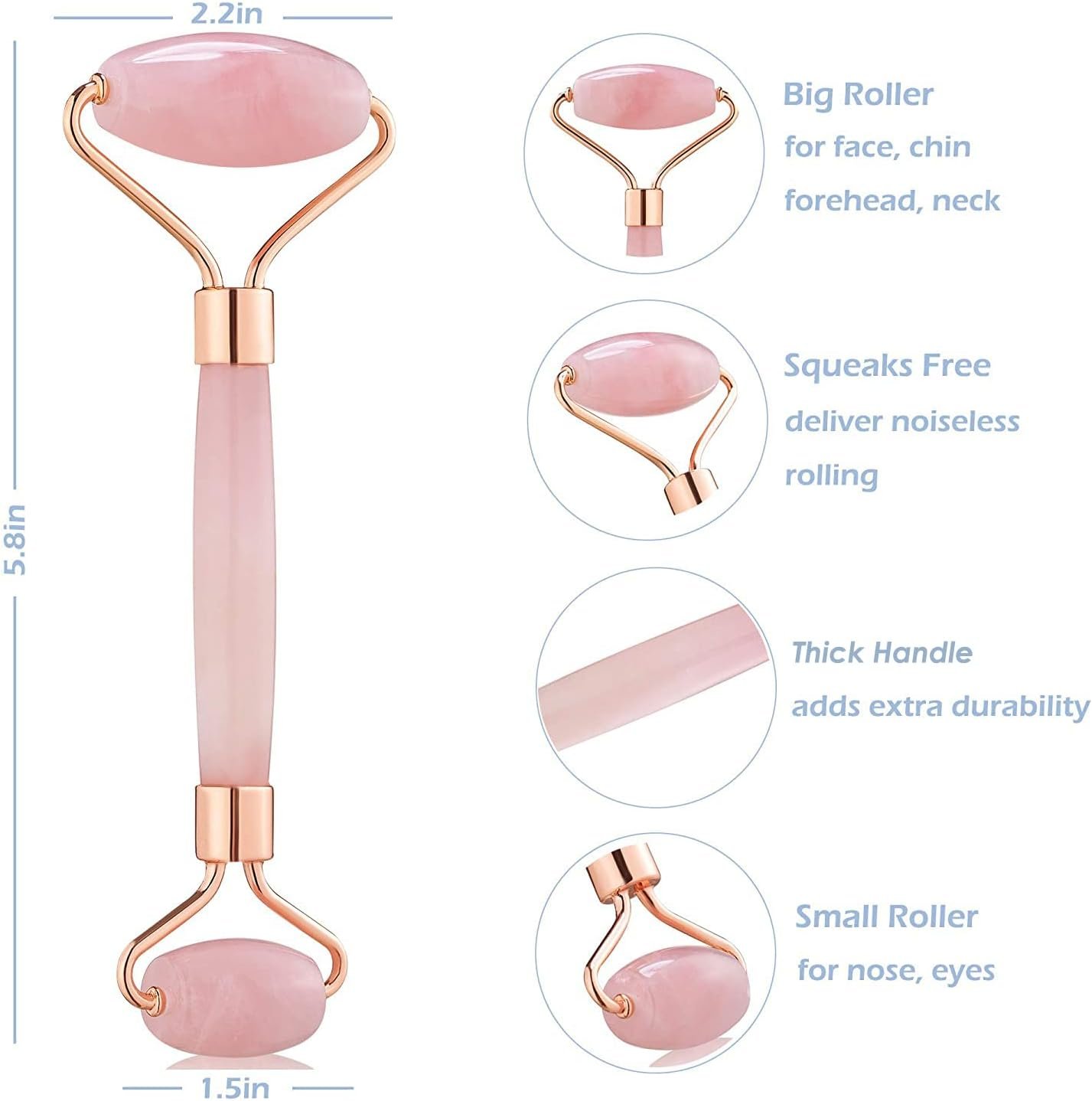 Jade Roller for Face - Rose Quartz Face Roller Skin Care - Stone Facial Roller, Face Massager for Women, Relieve Stress, Remove Wrinkles Eye Puffiness - Image 5