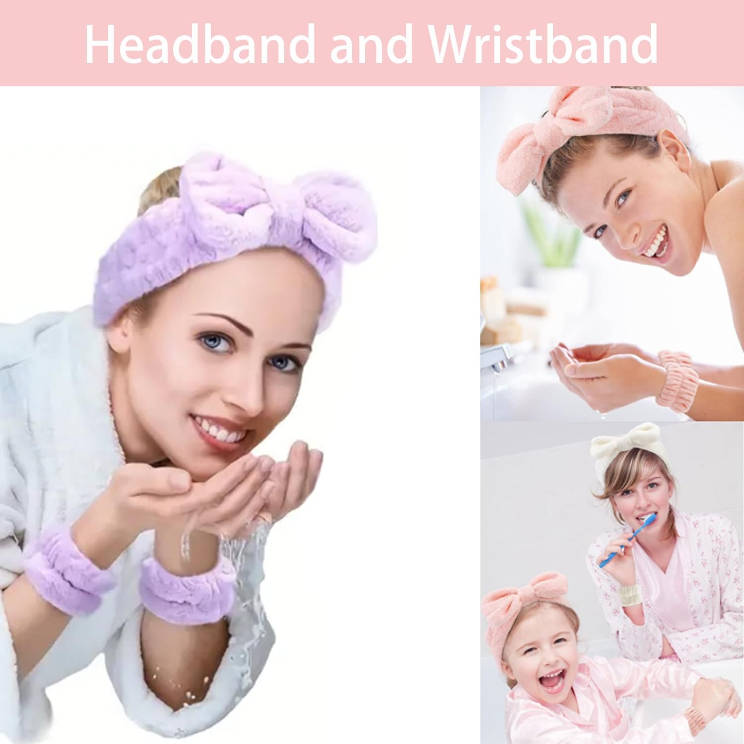 Spa Headband and Wristband Set Top Knotted Headbands Silky Satin Hair Bows Bows Hair Clip Big Hair Claw Clips Butterfly Hair Accessories Satin Silk Scrunchies Quilted Makeup Bag Blank Cards Gift Box - Image 2
