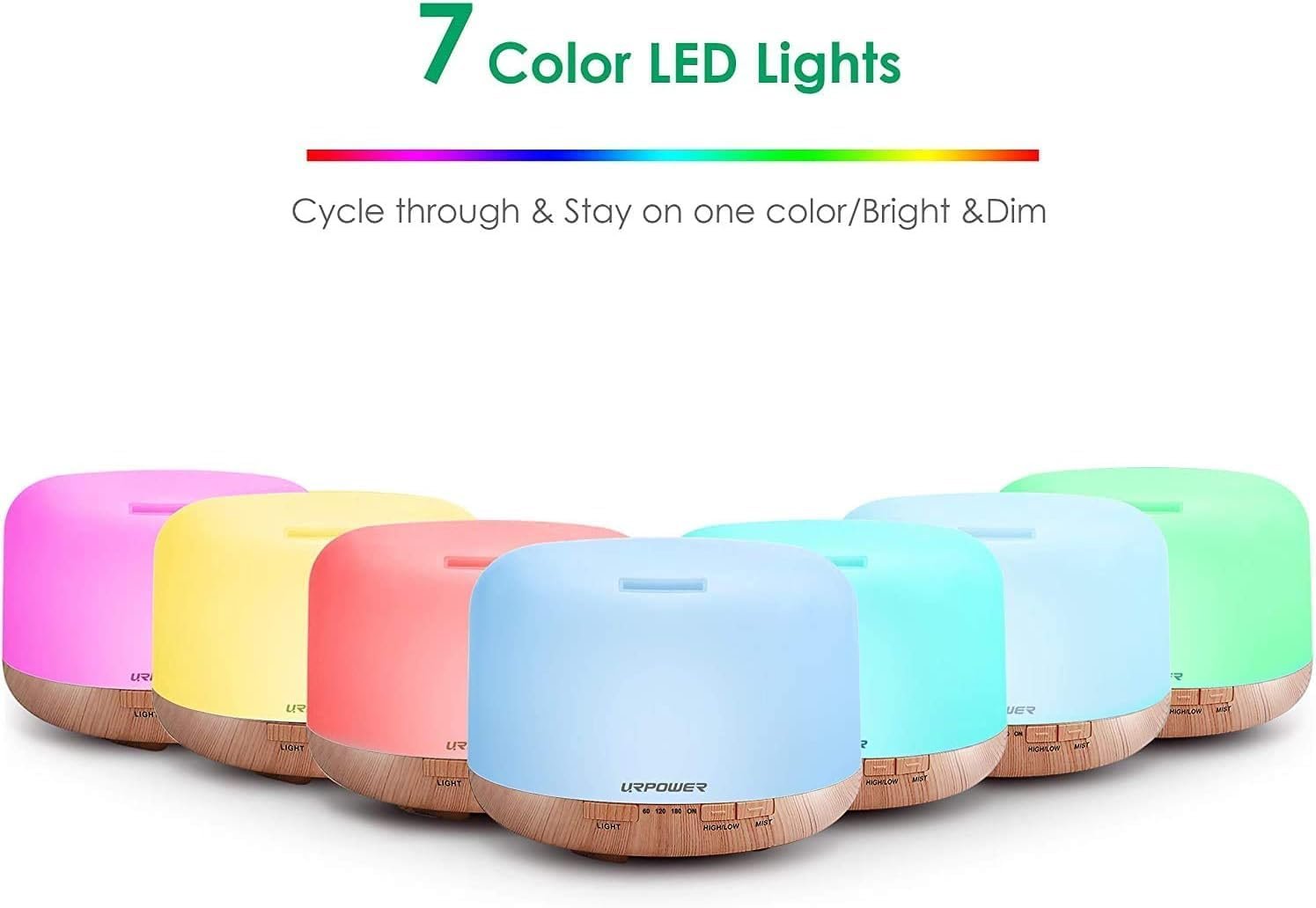 URPOWER 500mL Essential Oil Diffuser Humidifier for Home & Large Rooms | With 4 Timer Settings, 7-Color LED Lighting & Auto Shut-Off Protection for Living Rooms Bedrooms and Everyday Home Fragrance - Image 7