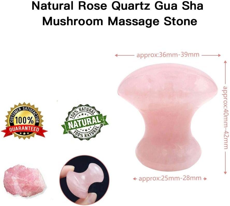 2pieces Gua Sha Tool,Gua Sha Scraping Massage Tool,Crystal Chakra Healing Stone,Mushroom Shape Guasha Facial Massage Stone for Eye Face Neck Skin Body Beauty Spa Relaxing Set(Rose Quartz) - Image 3