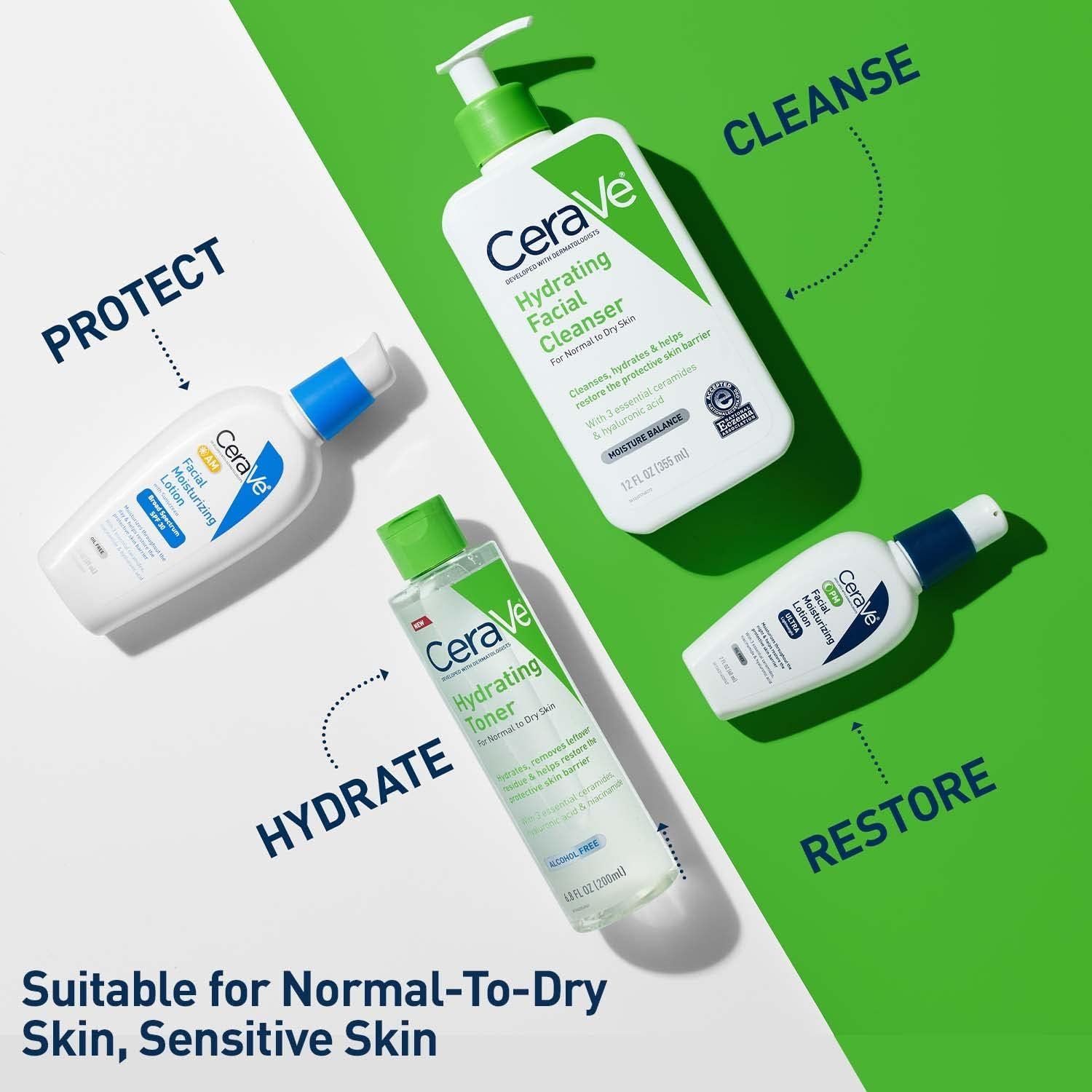 CeraVe Hydrating Toner for Face Non-Alcoholic with Hyaluronic Acid, Niacinamide, and Ceramides for Sensitive Dry Skin, Fragrance-Free Non Comedogenic, Full Size, 6.8 Fl Oz | Skin Care Formula with Ceramides Gently Softens and Hydrates Dry, Sensitive Skin, Non-Alcoholic, Fragrance-Free - Image 6