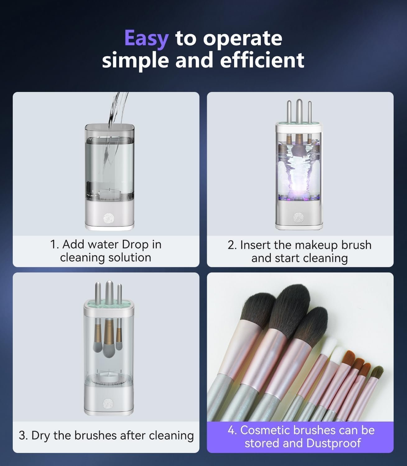 2026 Upgrade Makeup Brush Cleaner Machine【NO.1-12X Cleaning Power】Electric Makeup Brush Cleaner【International Certification - 10000RPM Turbo Motor】Suitable for All Brush Brushes,White - Image 8