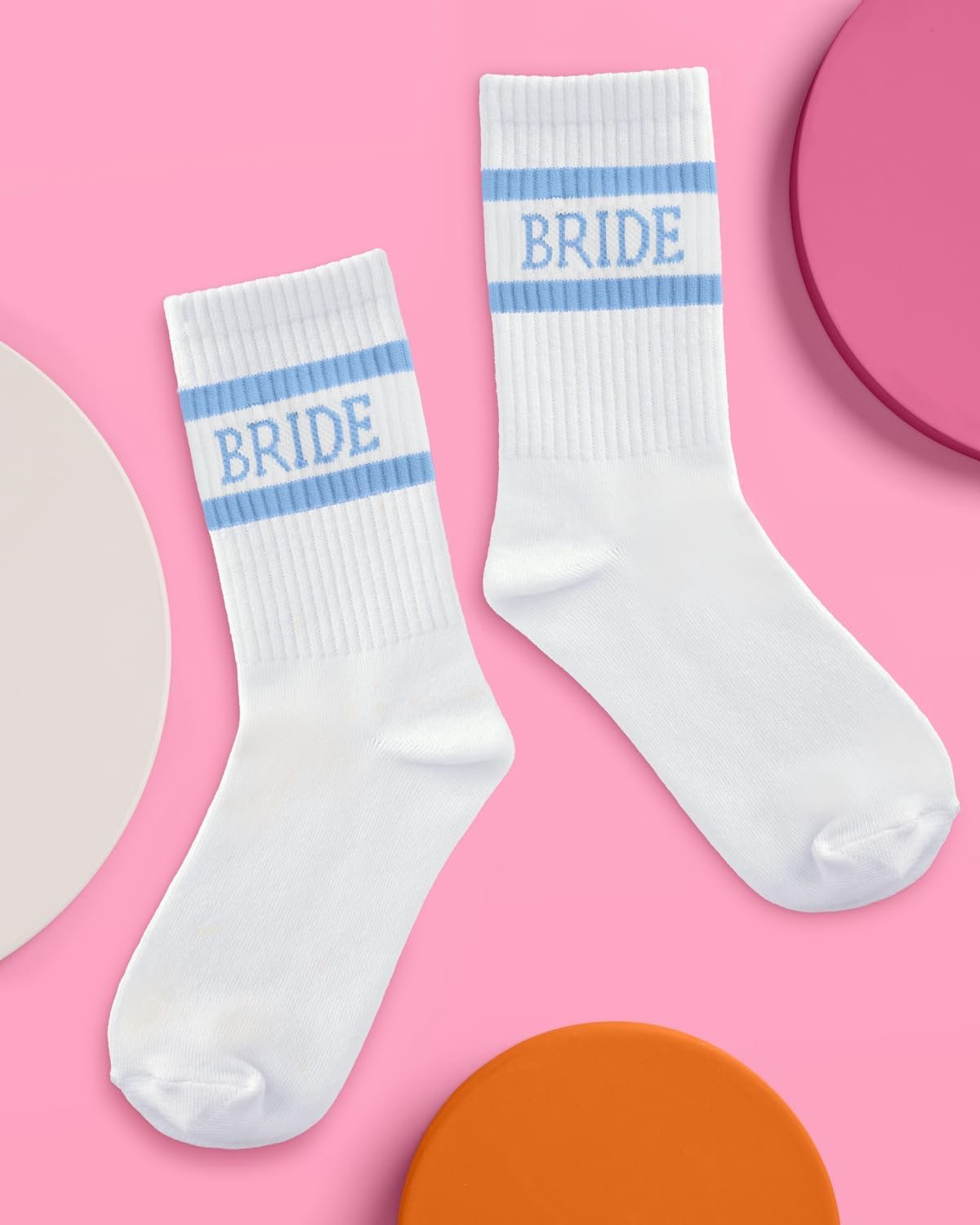 xo, Fetti Bride Socks, White | Something Blue Bachelorette Wedding Gift | To Be, Bachelorette Decorations, Day Slippers, Bridal Footwear - Image 6