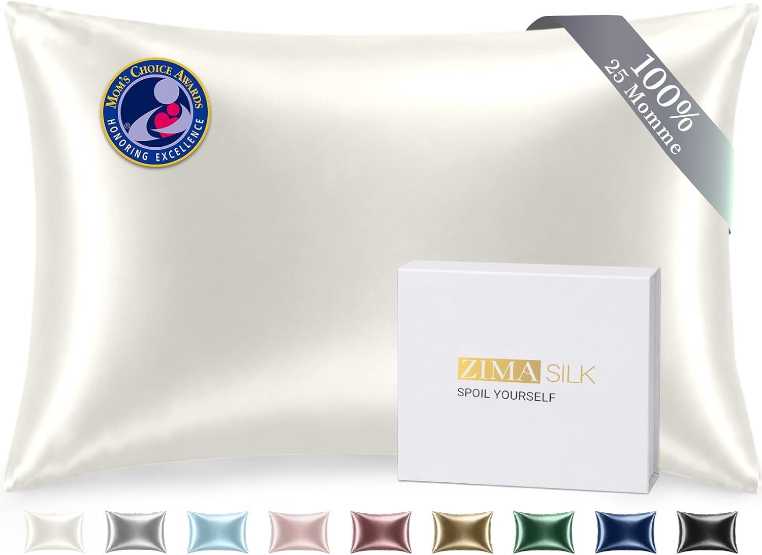 ZIMASILK 25 Momme 100% Pure Mulberry Silk Pillow Cases, Ivory, Standard | Natural Silk, Highest Grade 6A, Hair and Skin Care, Thick & Soft, Gift for Women Men, 1pc (Standard 20"x26")