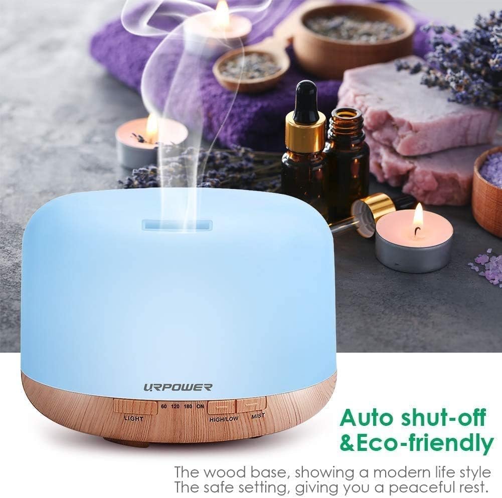 URPOWER 500mL Essential Oil Diffuser Humidifier for Home & Large Rooms | With 4 Timer Settings, 7-Color LED Lighting & Auto Shut-Off Protection for Living Rooms Bedrooms and Everyday Home Fragrance - Image 5