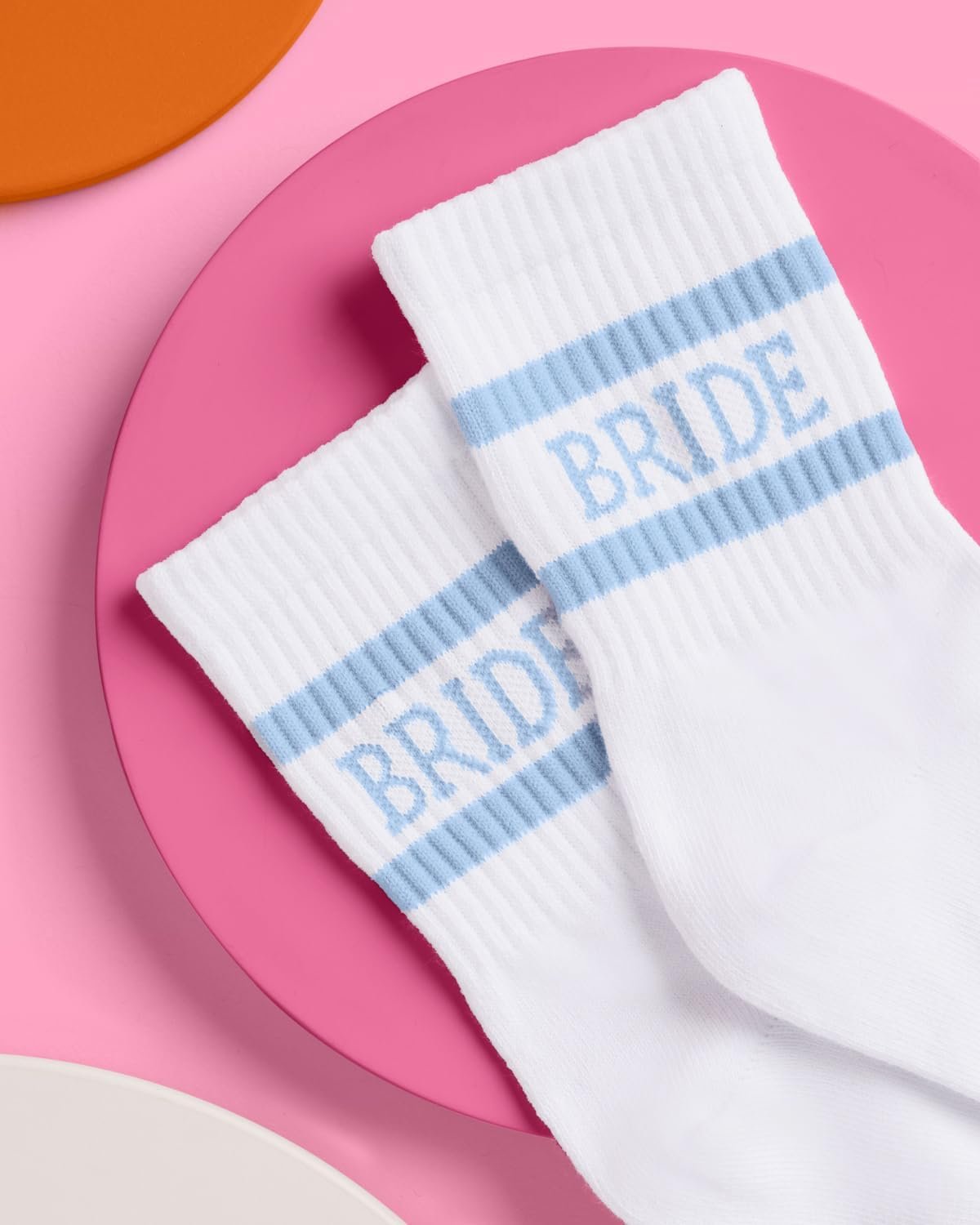 xo, Fetti Bride Socks, White | Something Blue Bachelorette Wedding Gift | To Be, Bachelorette Decorations, Day Slippers, Bridal Footwear - Image 2