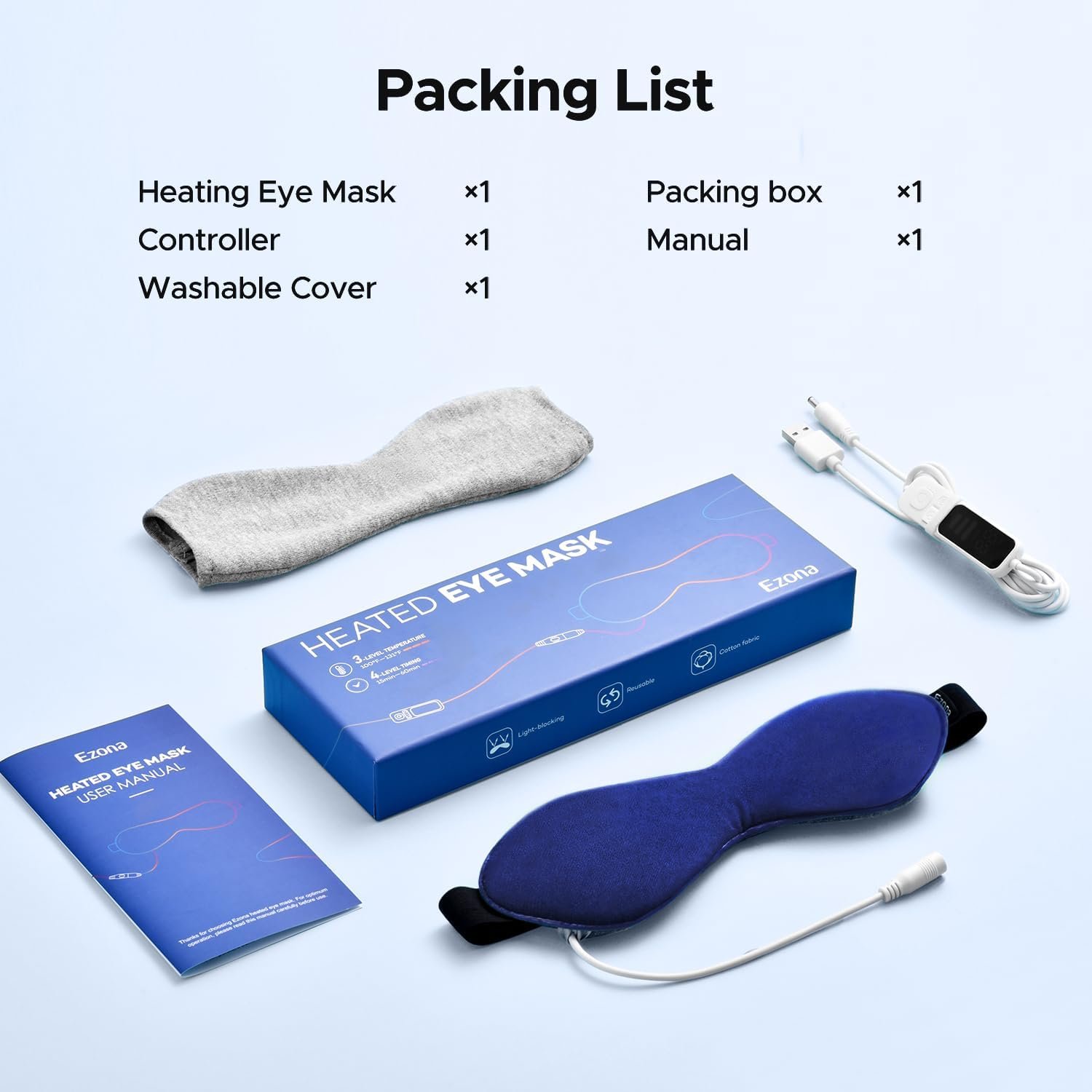 Ezona Heated Eye Mask, Warm Eye Compress Mask for Dry Eyes | USB Electric Eye Heating Pad, with Temperature & Timer Control, Dry Eye Mask for Blepharitis, Sinus Migraine (Indigo) - Image 8