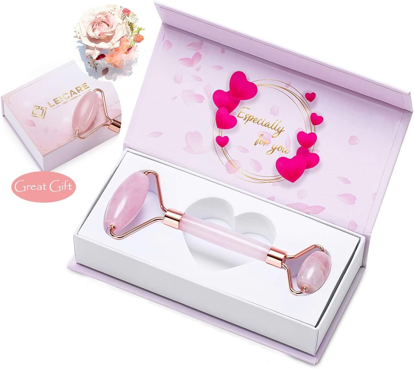 Jade Roller for Face - Rose Quartz Face Roller Skin Care - Stone Facial Roller, Face Massager for Women, Relieve Stress, Remove Wrinkles Eye Puffiness - Image 3