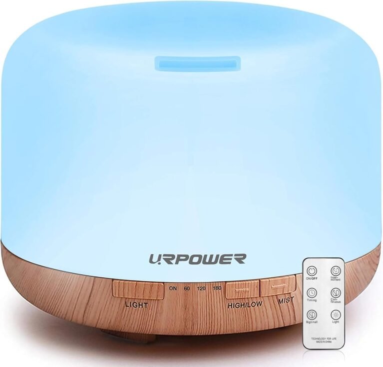 URPOWER 500mL Essential Oil Diffuser Humidifier for Home & Large Rooms | With 4 Timer Settings, 7-Color LED Lighting & Auto Shut-Off Protection for Living Rooms Bedrooms and Everyday Home Fragrance