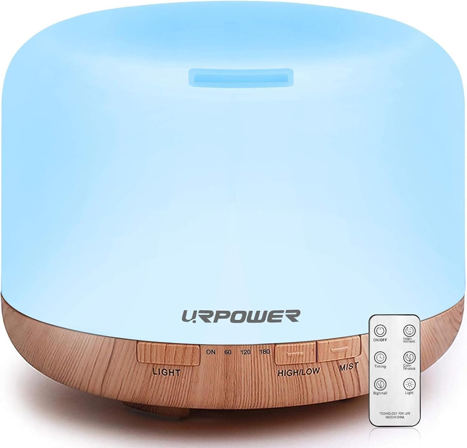 URPOWER 500mL Essential Oil Diffuser Humidifier for Home & Large Rooms | With 4 Timer Settings, 7-Color LED Lighting & Auto Shut-Off Protection for Living Rooms Bedrooms and Everyday Home Fragrance