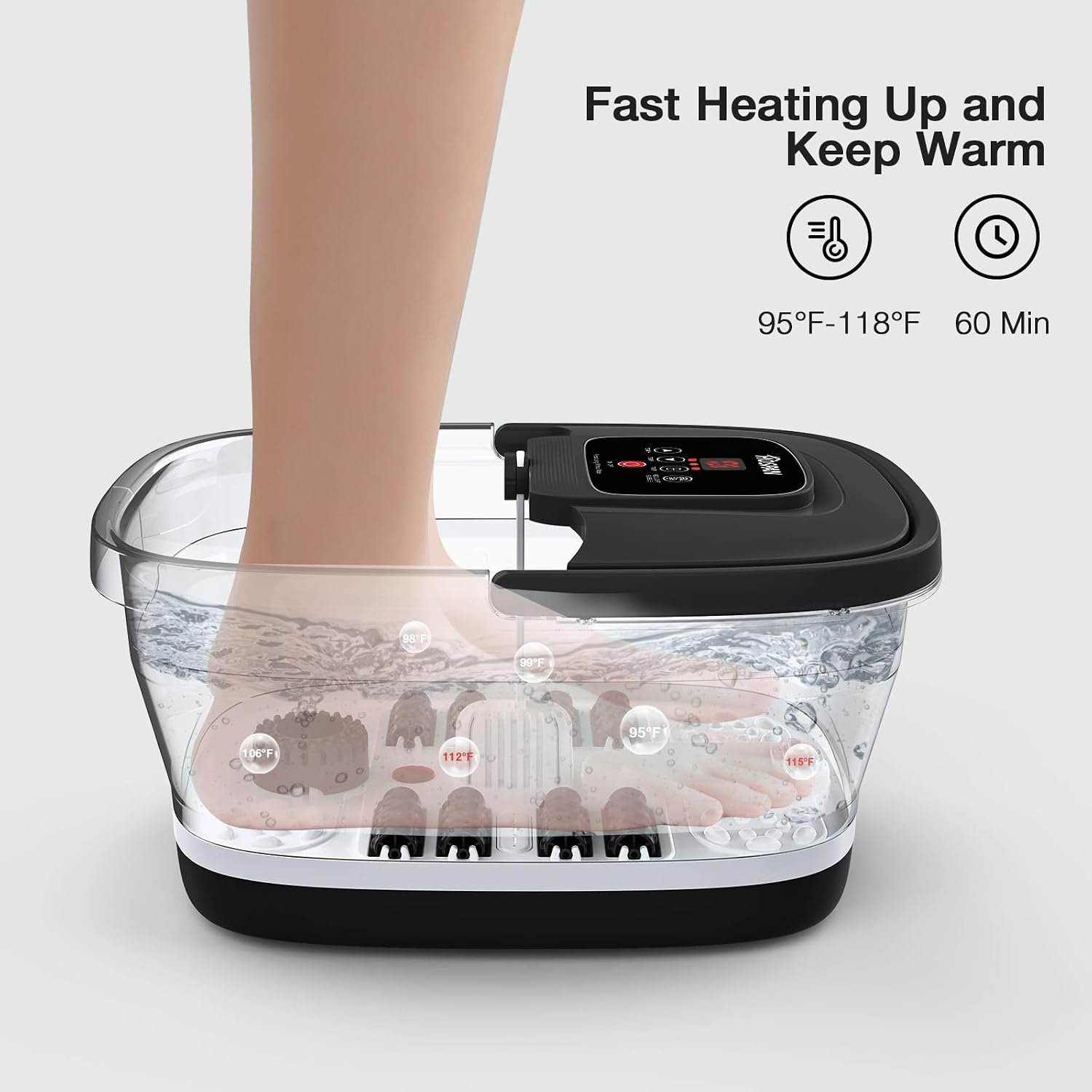 HOSPAN Collapsible Foot Spa, Foot Bath Massager with Heat, Bubble & Massage | 8 Shiatsu Rollers, 95°F-118°F Temp Control, Red Light, Handle, Space-Saving Collapsible Design, for Stress Relief - Image 3