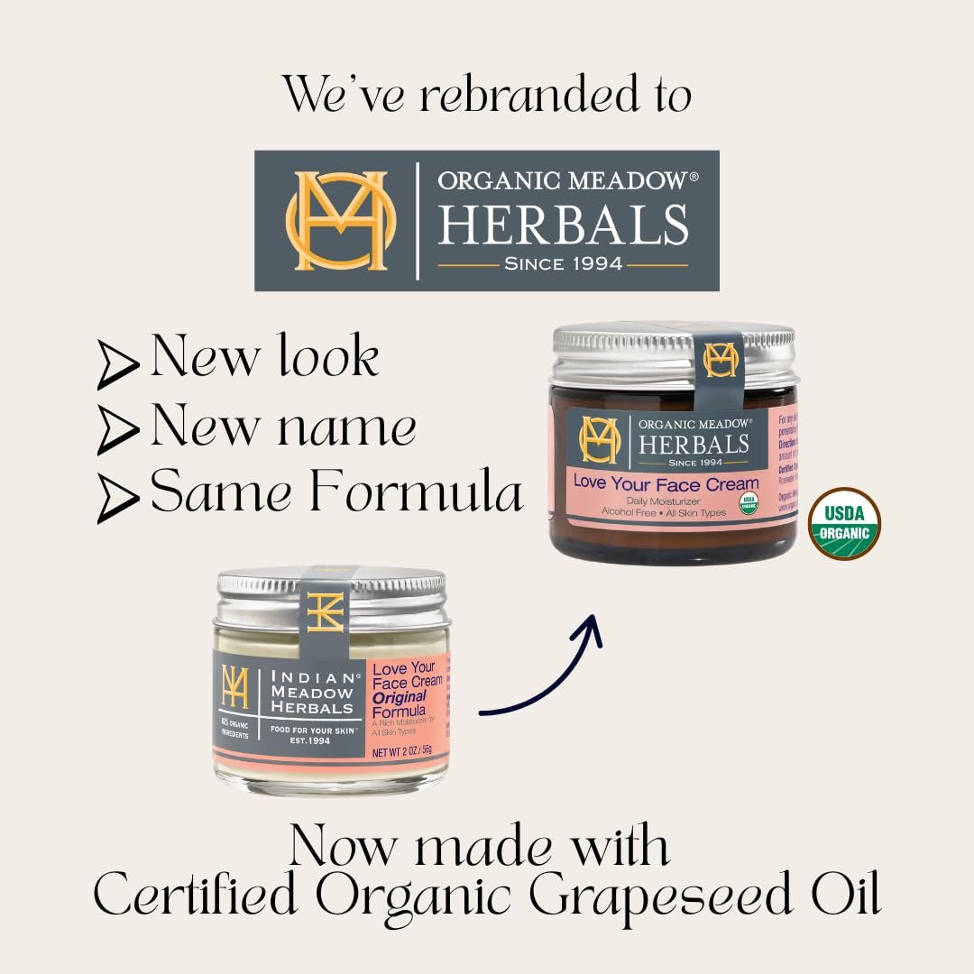 Organic Meadow Herbals Love Your Face Cream 2oz. USDA Certified Organic. Rich Facial Moisturizer for all skin types. Woman-owned & Operated Since 1994 - Image 7