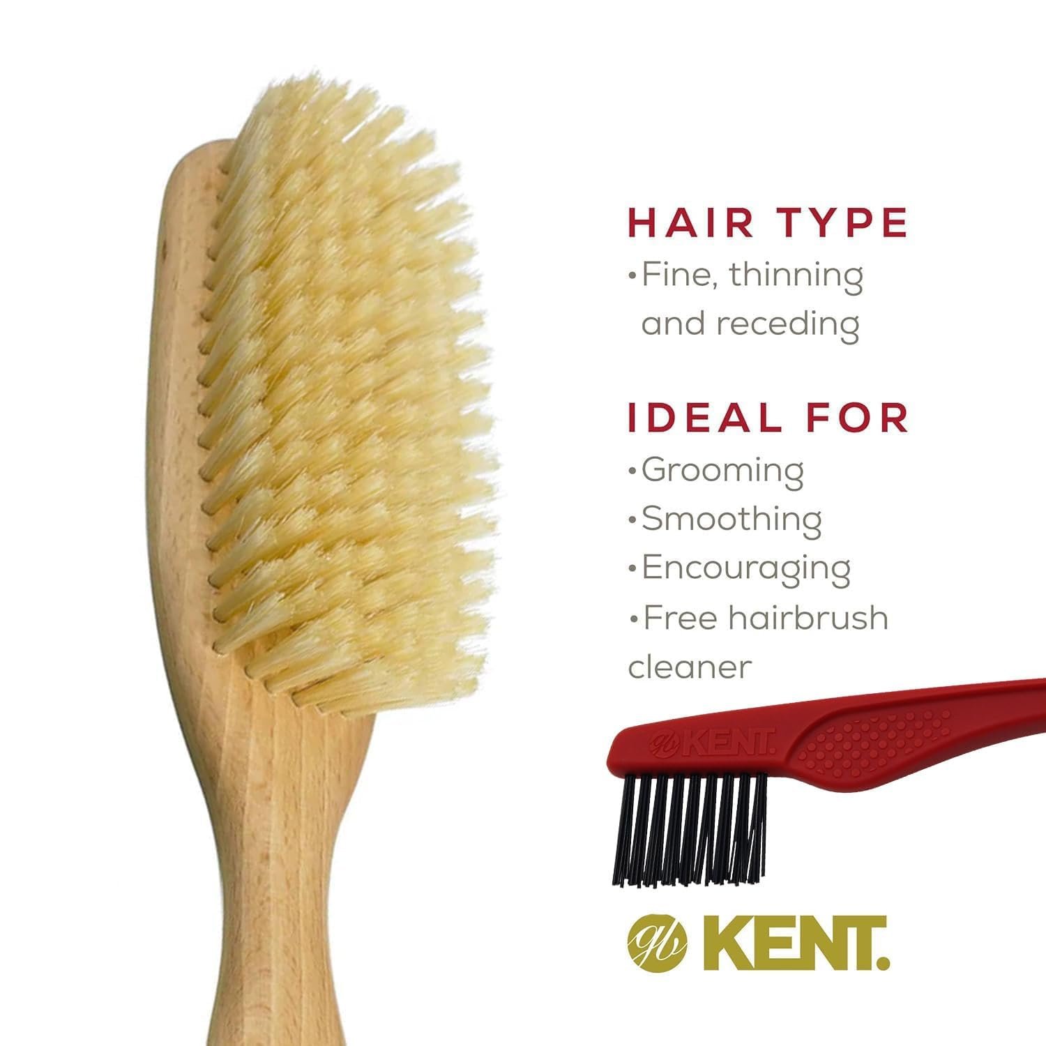 Kent LS9D Satinwood Pure Soft White Bristle Narrow Hair Brush – Boar Bristle Brush for Thin Hair. Luxury Styling, Straightening, and Smoothing. Ideal for Women. Made in England - Image 2
