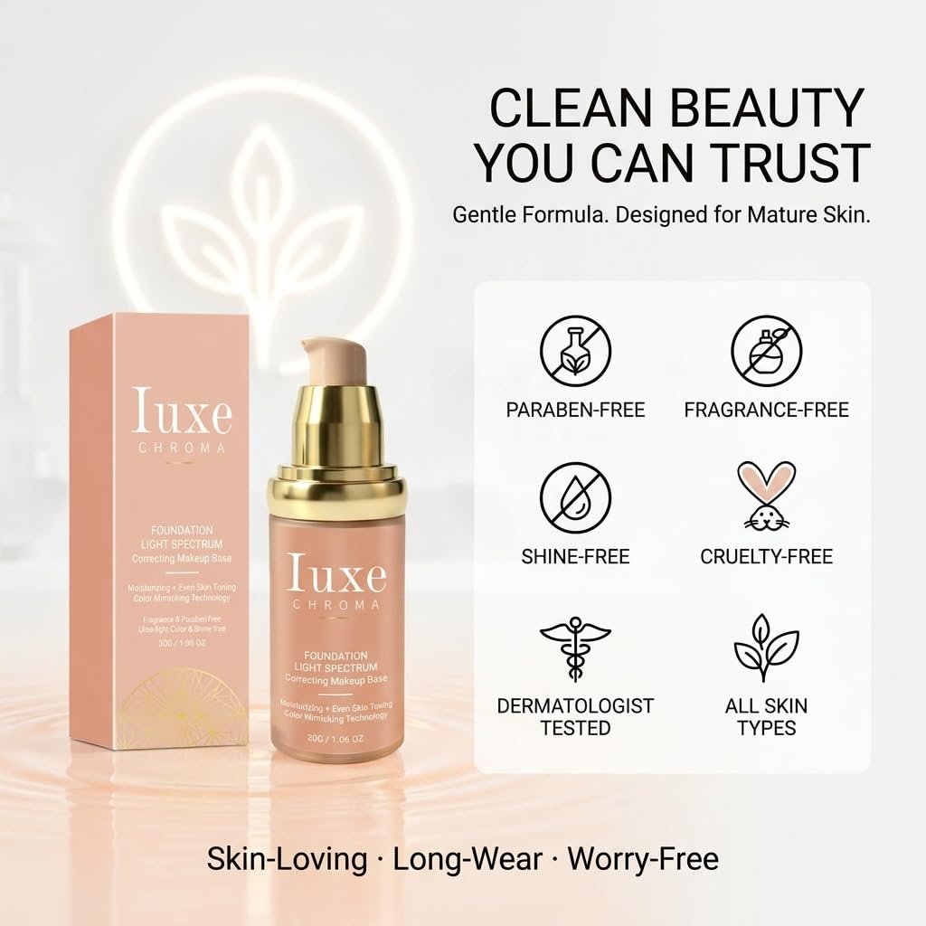 Official Iuxe Foundation for Mature Skin, 4-in-1 Foundation - Longwear Match, Hydrating Full Coverage, Long-Lasting & Waterproof, for all Skin Types - Image 7