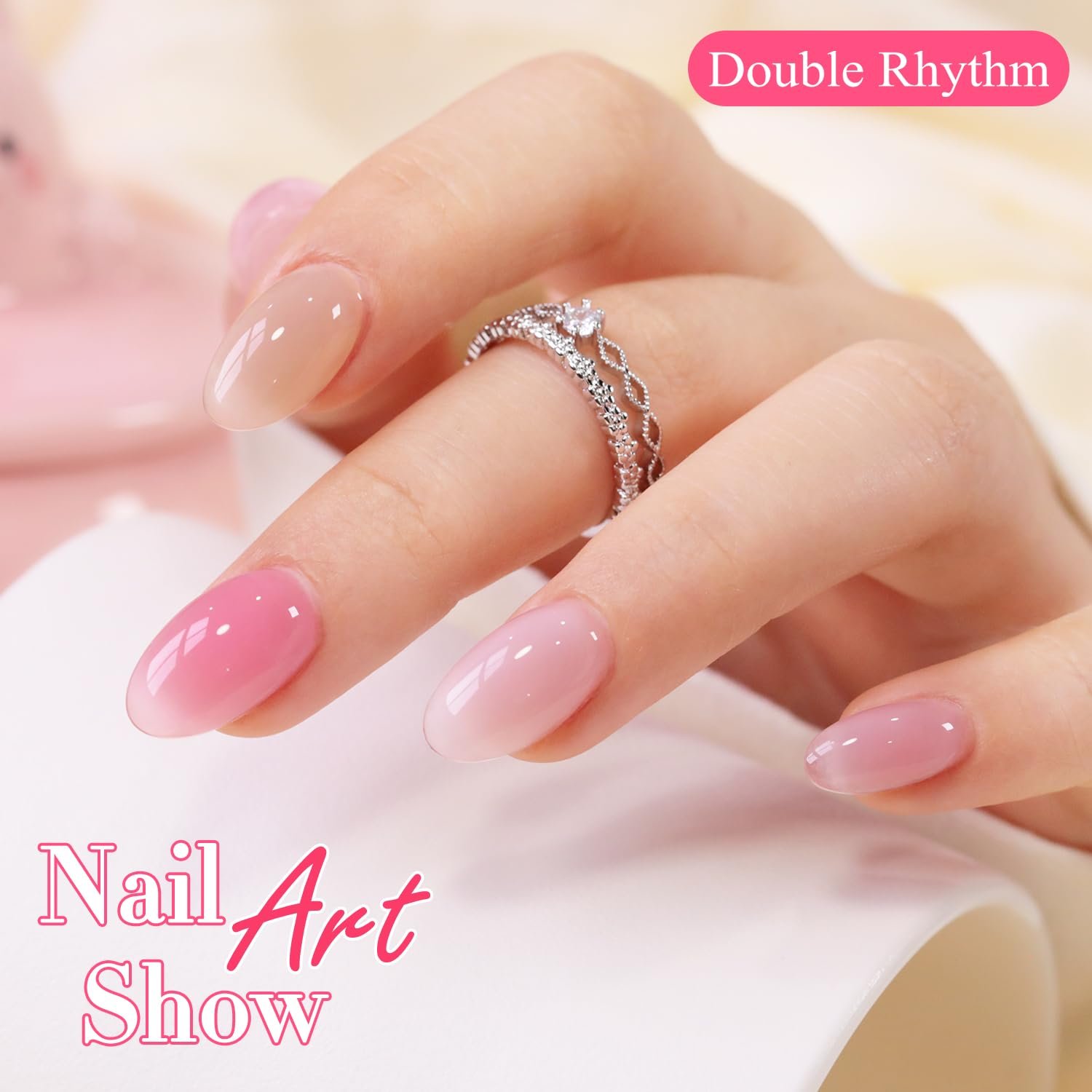 Double Rhythm Rubber Gel Polish Set Nail Strengthener Builder Base Jelly Colors Thickening Extension Hard Nail Gel Kit 6 Pcs 15 ML (Milky Nude Skin Pink -T6-92) - Image 6