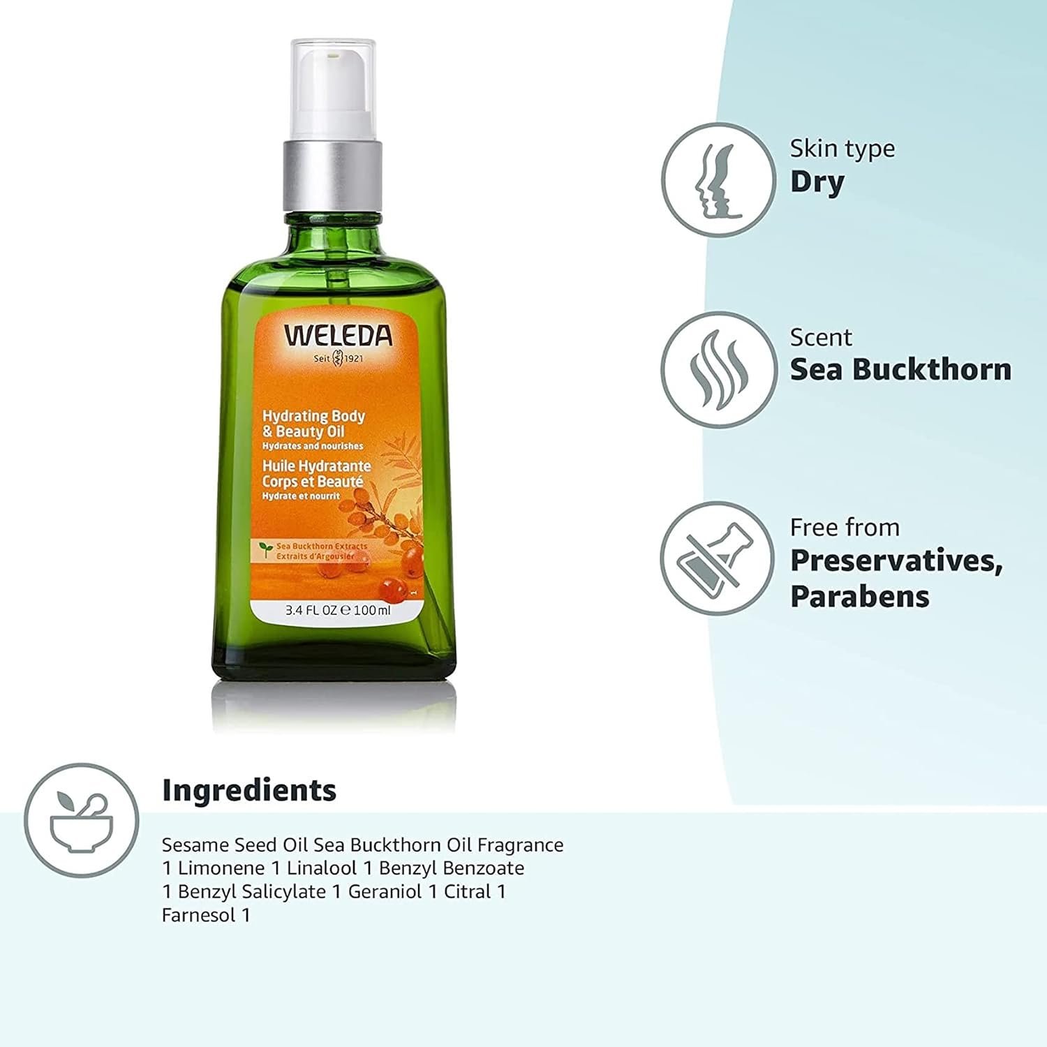 Weleda Hydrating Sea Buckthorn Body and Beauty Oil, 3.4 Fluid Ounce, Plant Rich Body and Beauty Oil with Sea Buckthorn and Sesame Oils - Image 6