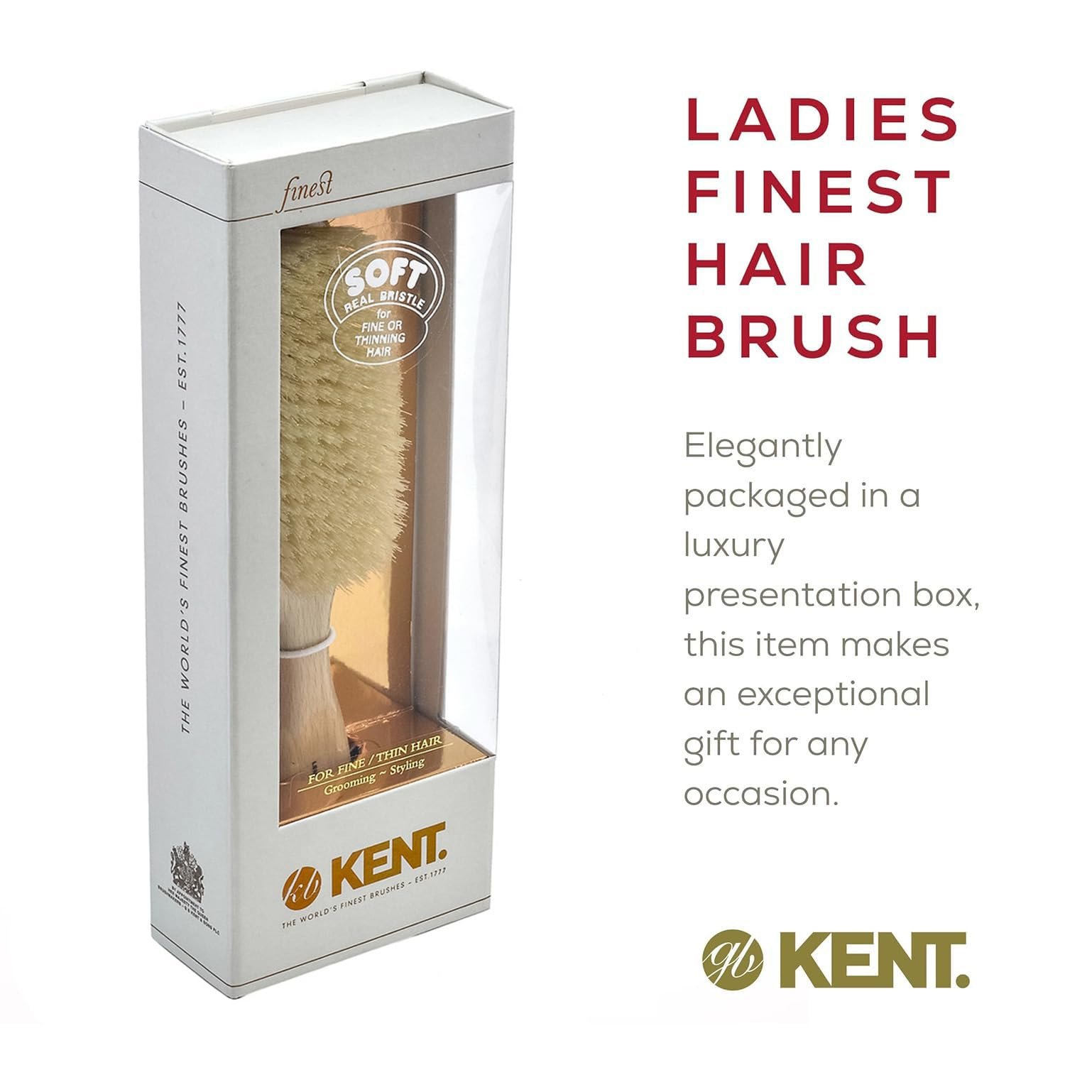 Kent LS9D Satinwood Pure Soft White Bristle Narrow Hair Brush – Boar Bristle Brush for Thin Hair. Luxury Styling, Straightening, and Smoothing. Ideal for Women. Made in England - Image 6