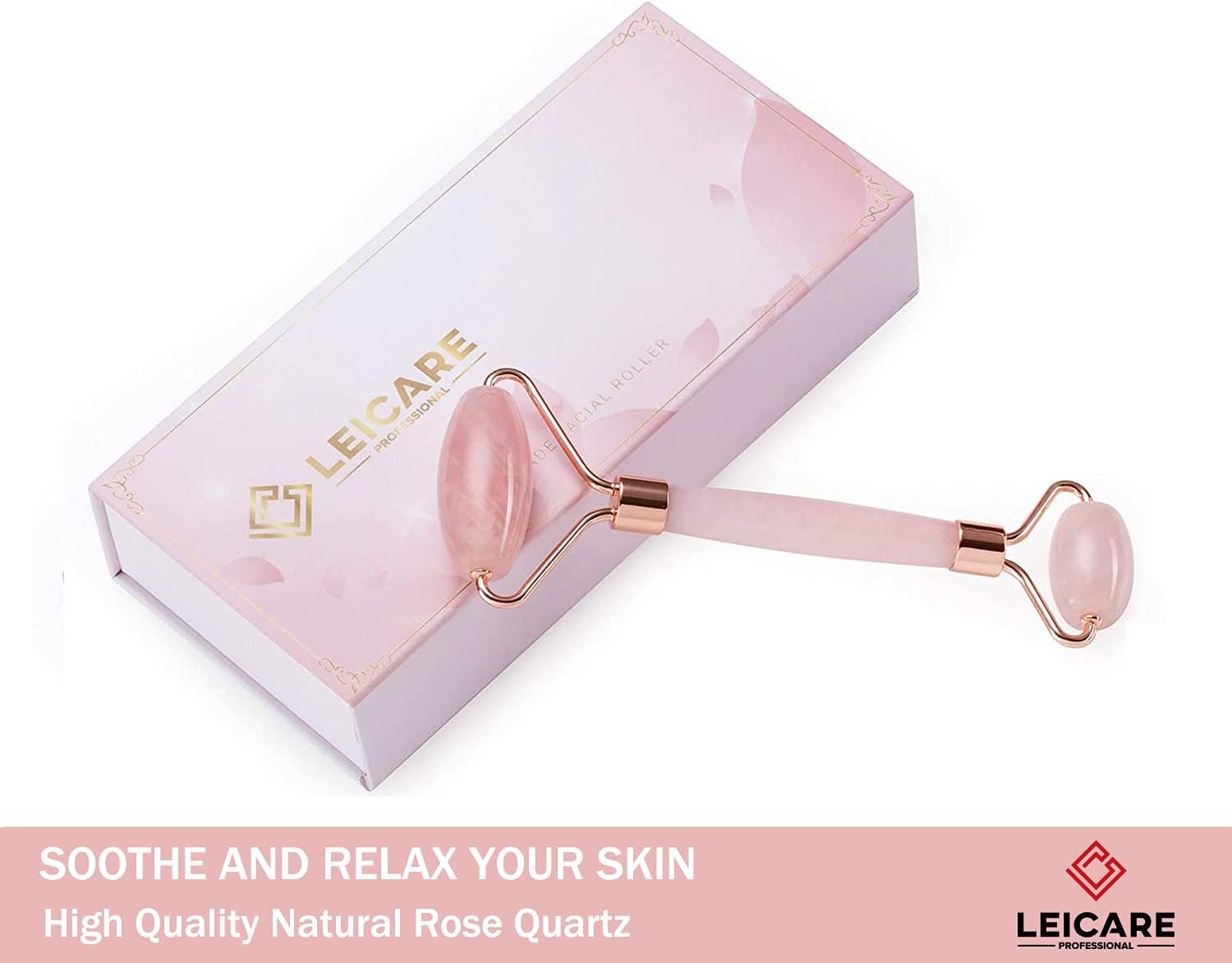 Jade Roller for Face - Rose Quartz Face Roller Skin Care - Stone Facial Roller, Face Massager for Women, Relieve Stress, Remove Wrinkles Eye Puffiness - Image 2