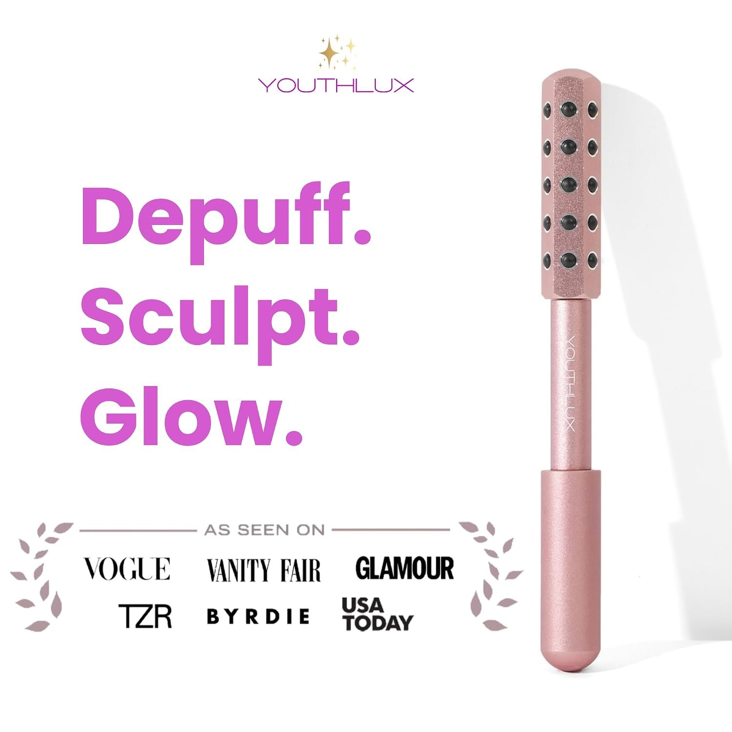 Radiance Roller – Germanium Stone Facial Massage Tool/Wand Face Roller for Lifting, Sculpting, De-Puffing, Glow Boost, Energizing & Cooling Effect (Rose Gold) - Image 2