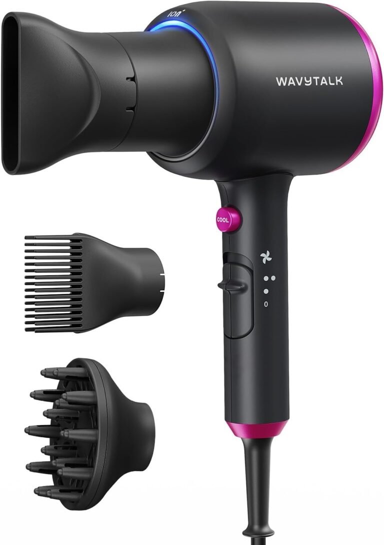 Wavytalk Blown Away Ionic Hair Dryer with Diffuser for Curly Hair | 1875W Fast Drying, 3 Attachments for All Hair Types, Ceramic Healthy Shine, Lightweight & Quiet (Black)