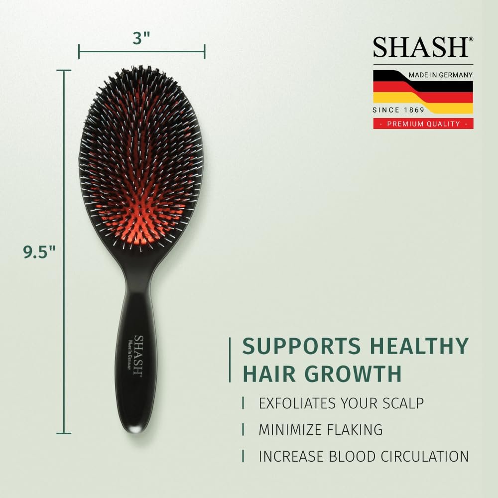 Since 1869 Hand Made In Germany - Nylon and 100% First Cut Boar Bristle Brush Suitable For Normal to Thick Hair - Gently Detangles, No Pulling or Split Ends - Softens Improves Texture, (Large) - Image 8