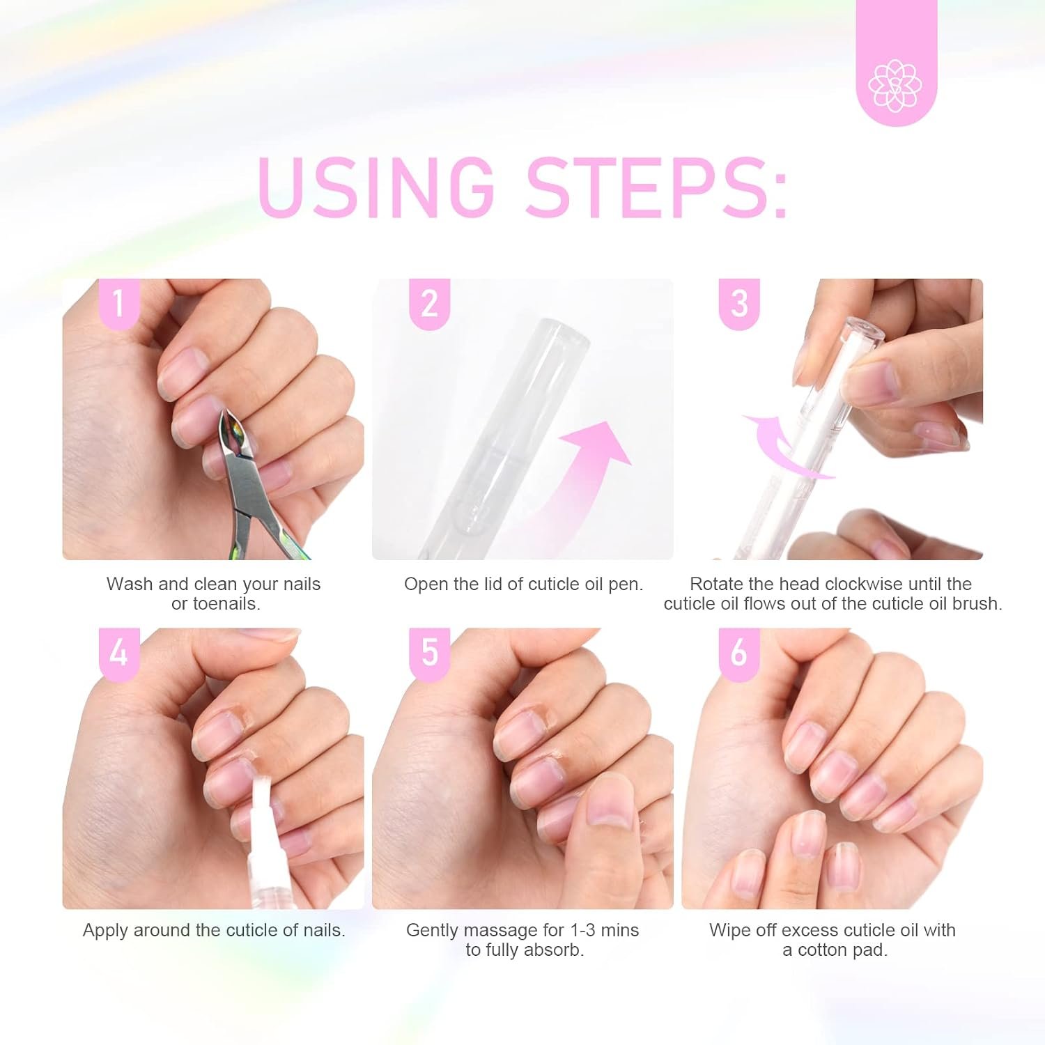SAVILAND Natural Cuticle Oil Pen 6Pcs Vitamin E for Damaged Thin Nails | Revitalizing Cuticle Softener, Overnight Repair, Nail Strengthener, Plant-Based Jojoba & Olive Oil, Mess-Free Pen Applicator - Image 8