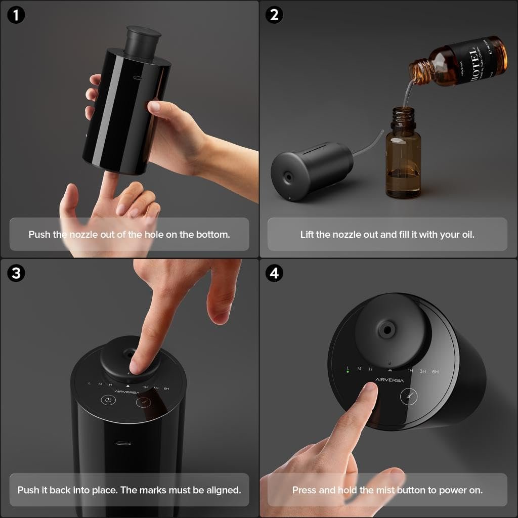 Airversa AN6 Waterless Diffuser for Essential Oil for Home, Room, Black | Up to 600 sq ft, Battery Operated, 20mL, Timers & Mist Levels, Car Diffuser, for Office, Bathroom, Cold Air, Portable - Image 2