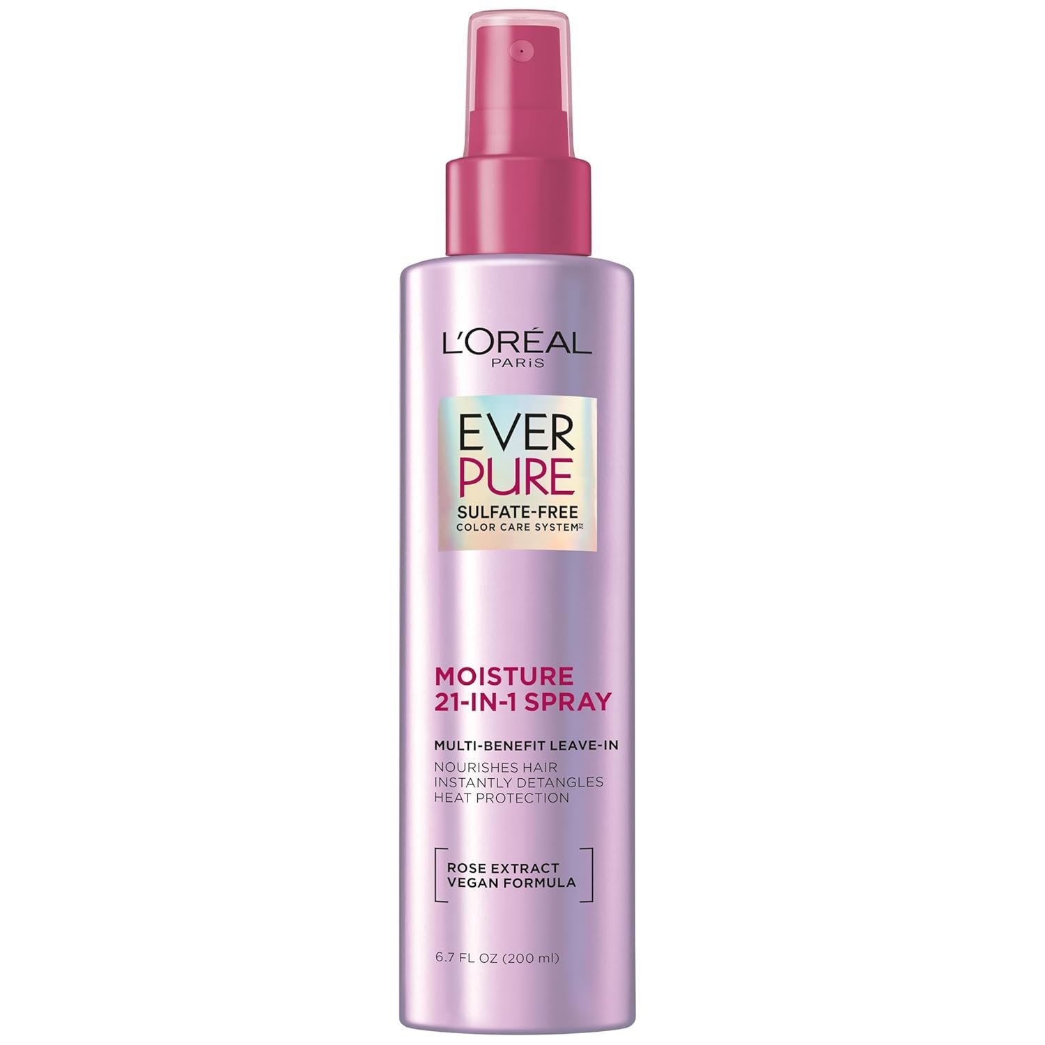 L'Oreal Paris EverPure Moisture 21-in-1 Leave In Conditioner, Multi-Benefit Heat Protectant Spray for Hair Up to 450°F, Detangling Frizz Control for Color Treated, Dry, or Damaged Hair, 6.7 Fl Oz