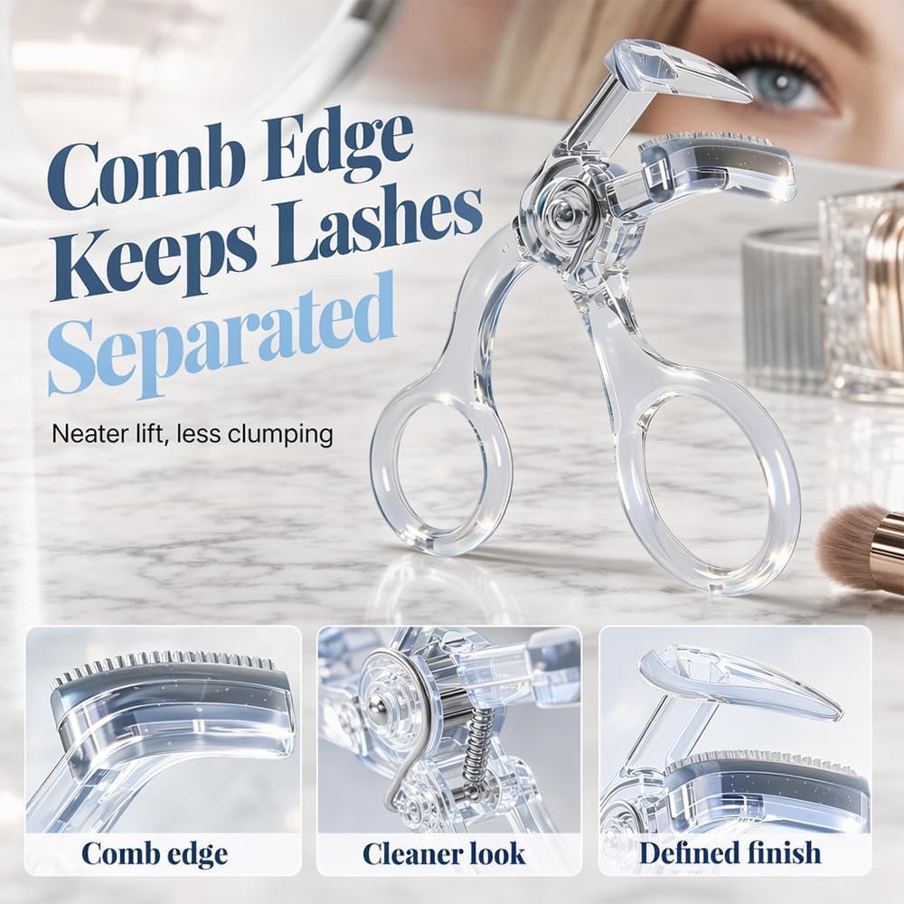 Wide-Angle Eyelash Curler with Comb, Precision Lash Curler (White) | Wide-Angle Eyelash Curler with Comb Helps Separate and Shape Lashes for Smooth, Natural-Looking Curls - Image 4